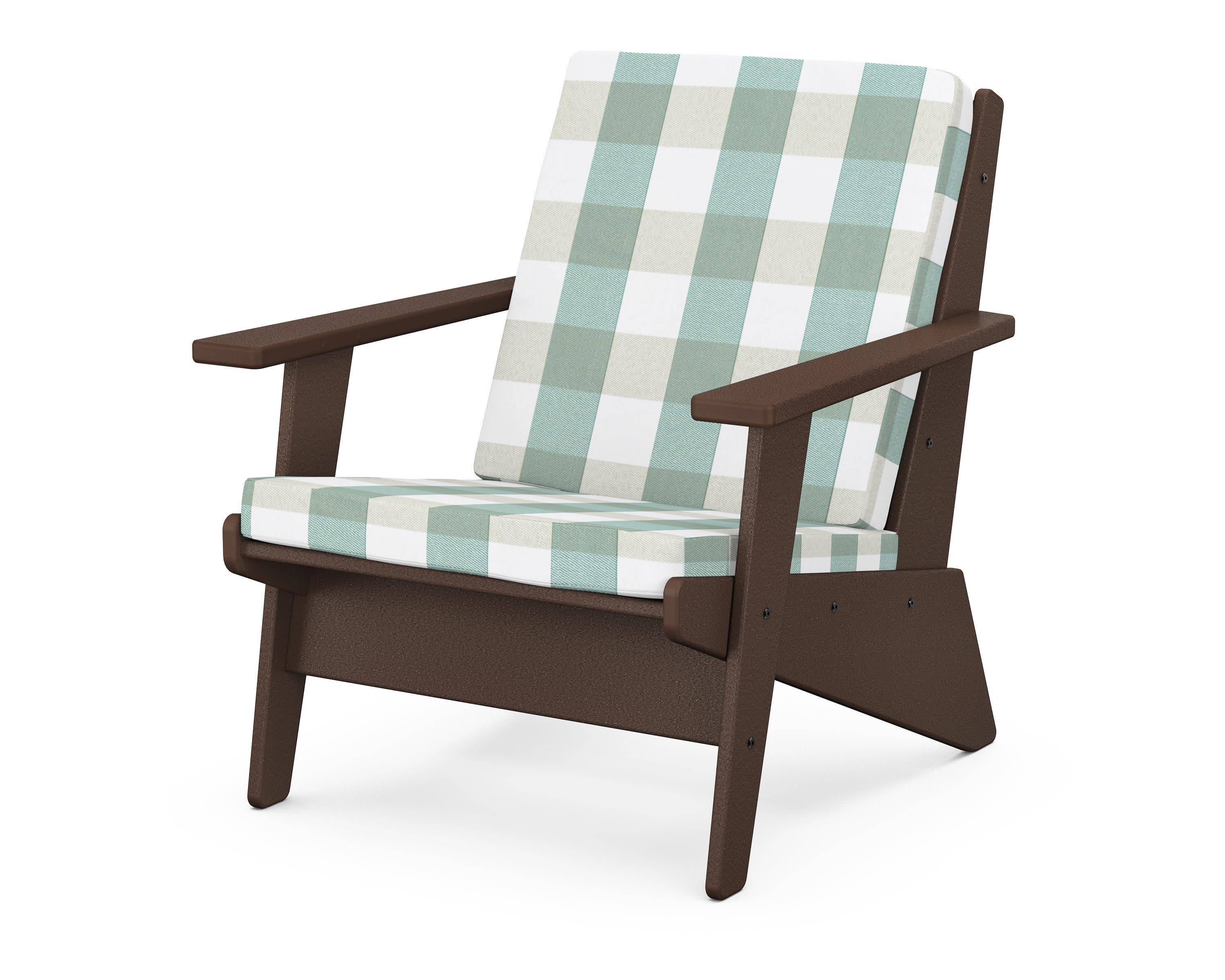 Riviera Modern Lounge Chair in Mahogany / Buffalo Plaid Glacier Spa