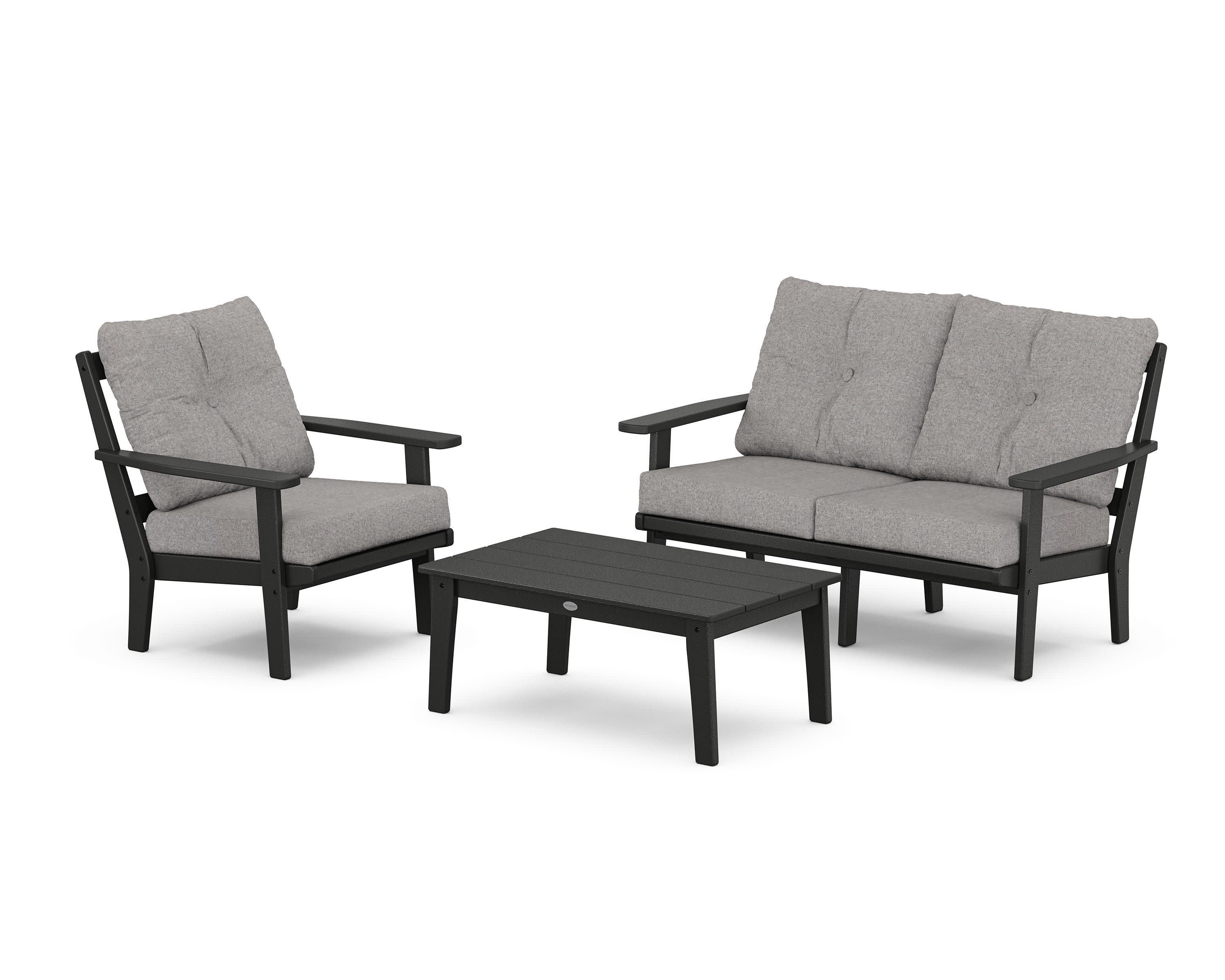Oxford 3-Piece Deep Seating Set with Loveseat in Black / Grey Mist