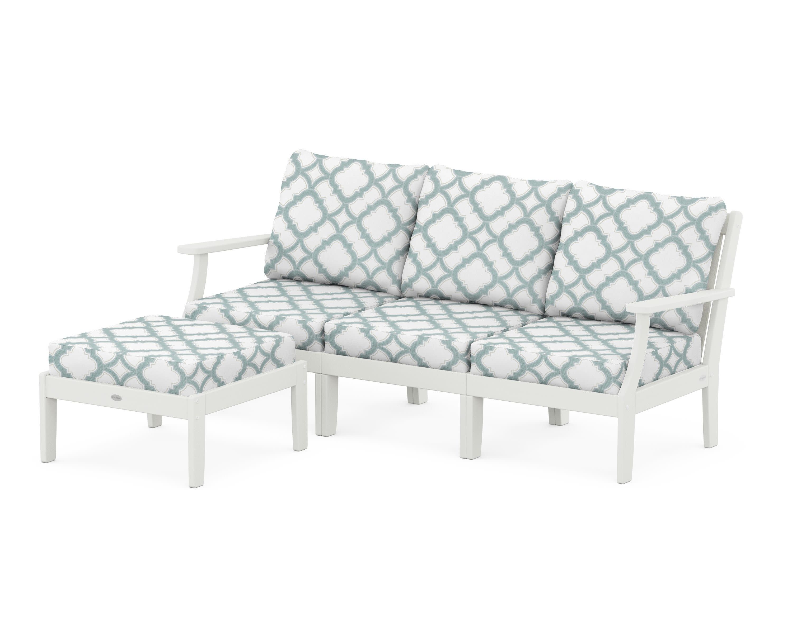 Braxton Modular 4-Piece Deep Seating Set with Ottoman in Vintage White / Trellis Glacier Spa