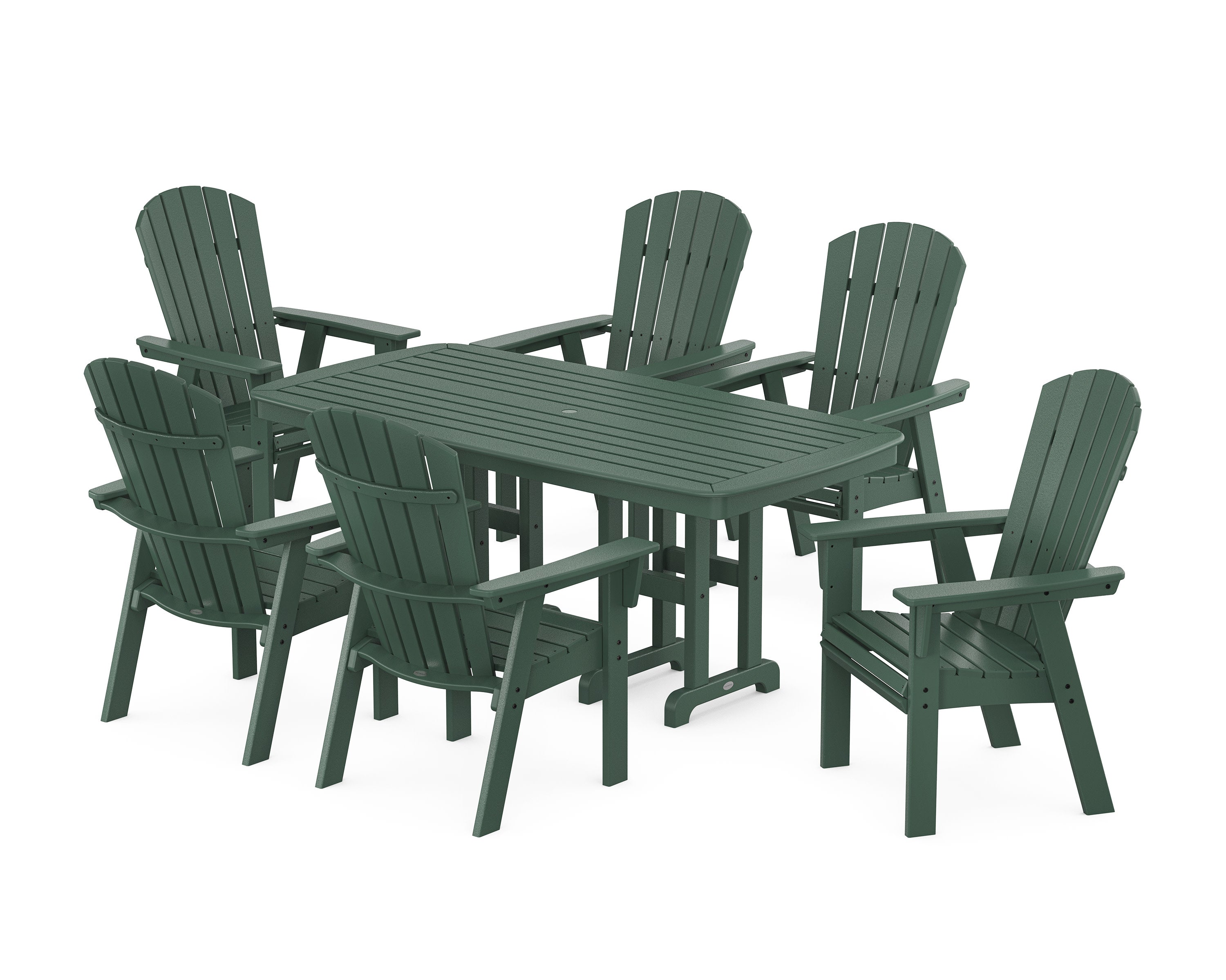 Nautical Curveback Adirondack 7-Piece Dining Set in Green