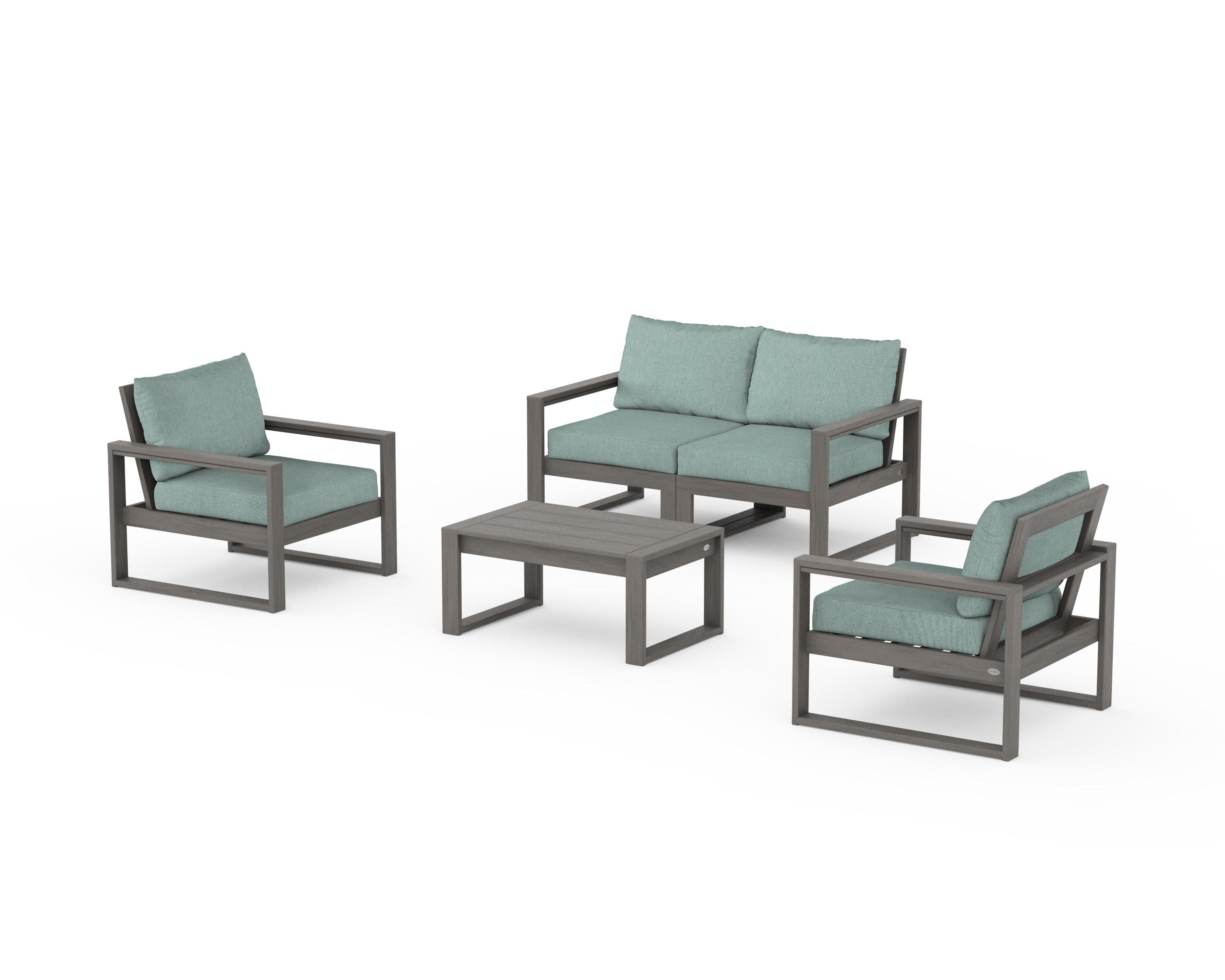 EDGE Sectional 4-Piece Deep Seating Set with Loveseat in Driftwood / Glacier Spa