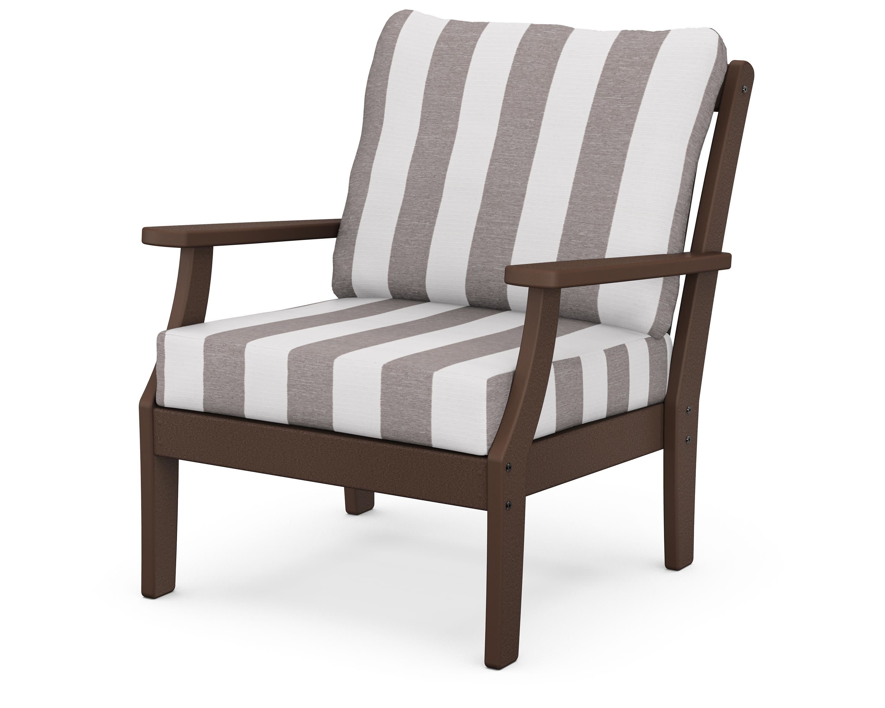 Braxton Deep Seating Chair in Mahogany / Cabana Stripe Grey Mist