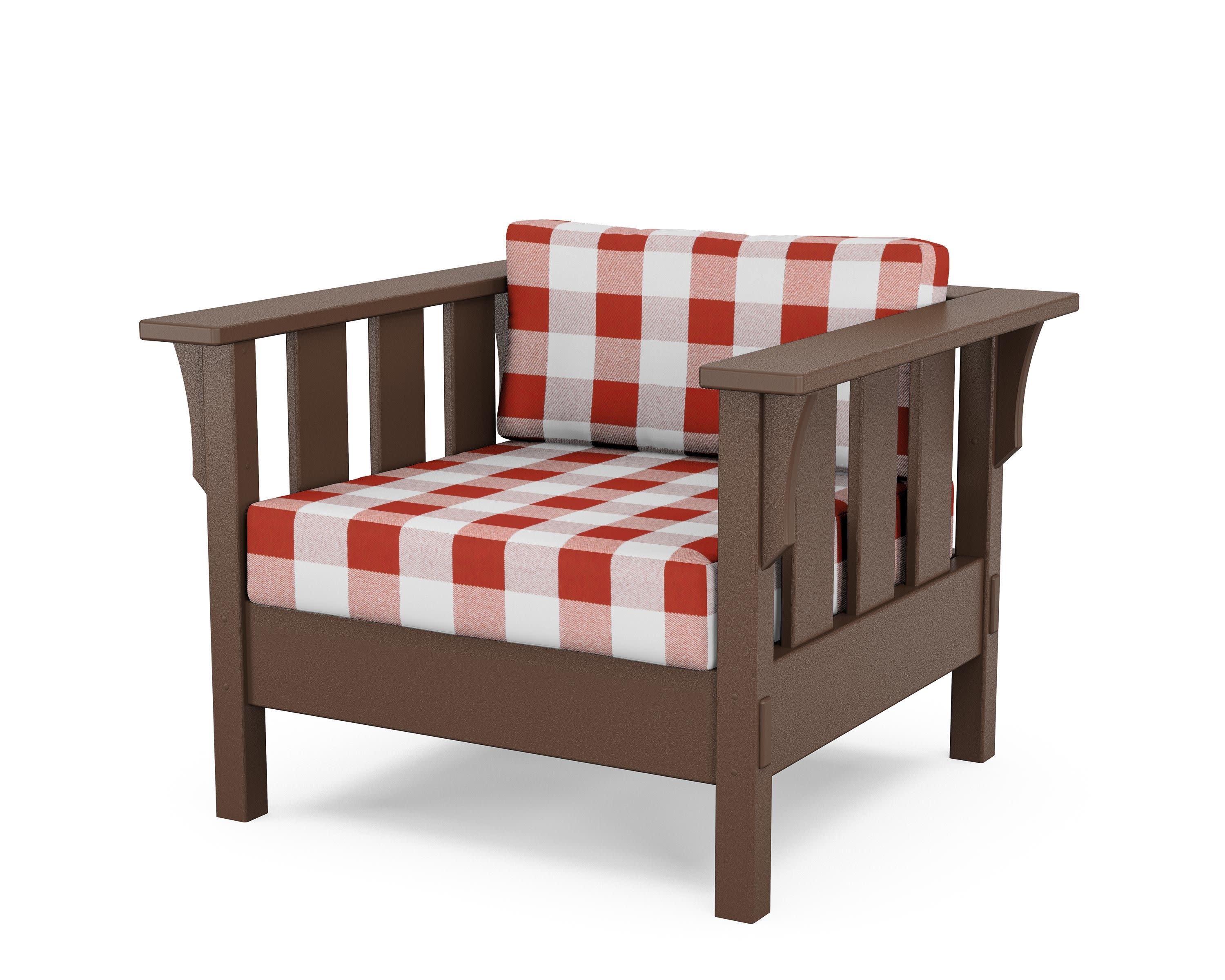 Acadia Deep Seating Chair in Mahogany / Buffalo Plaid Crimson