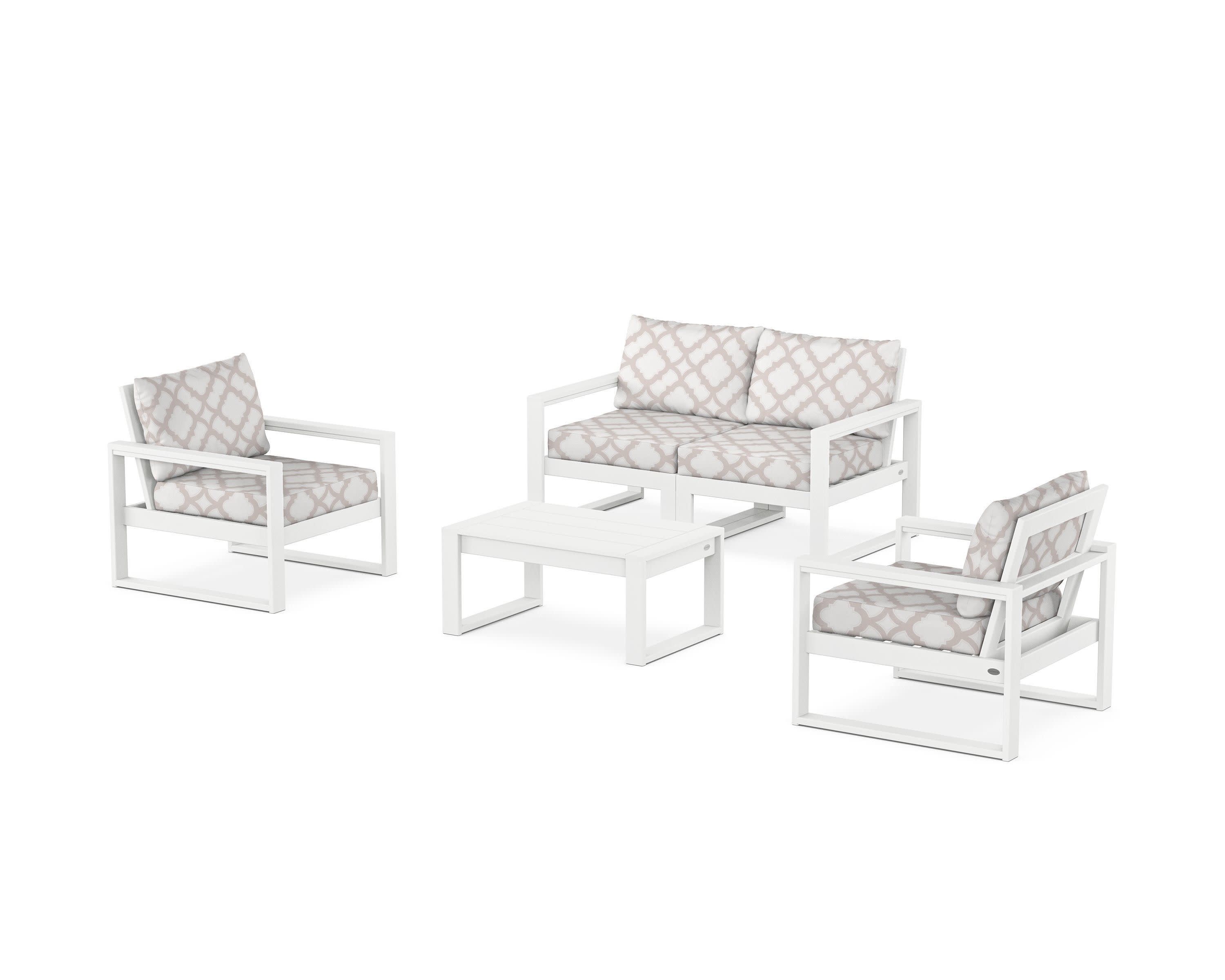 EDGE Sectional 4-Piece Deep Seating Set with Loveseat in White / Trellis Dune Burlap