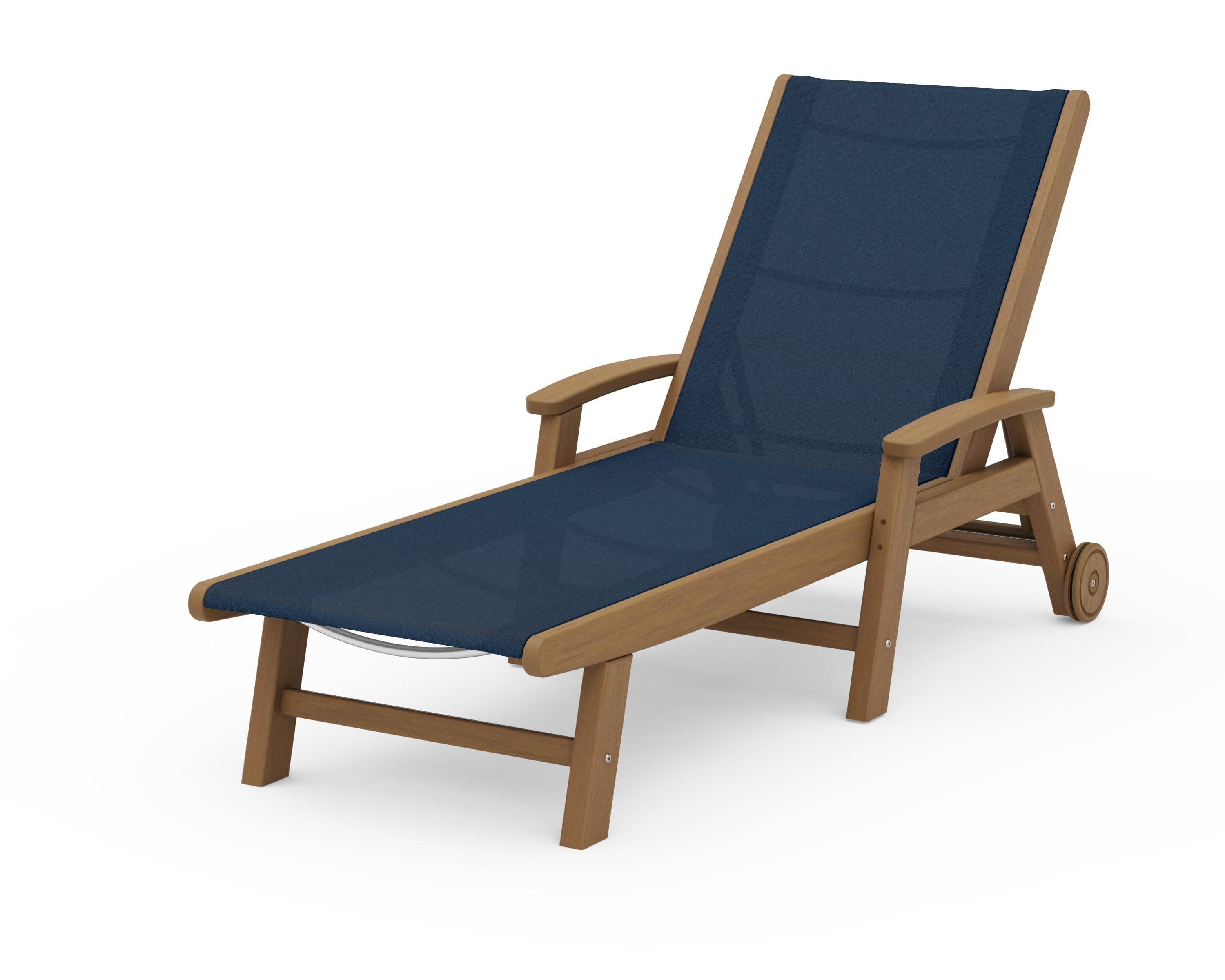 Coastal Chaise with Wheels in Natural / Navy Blue Sling