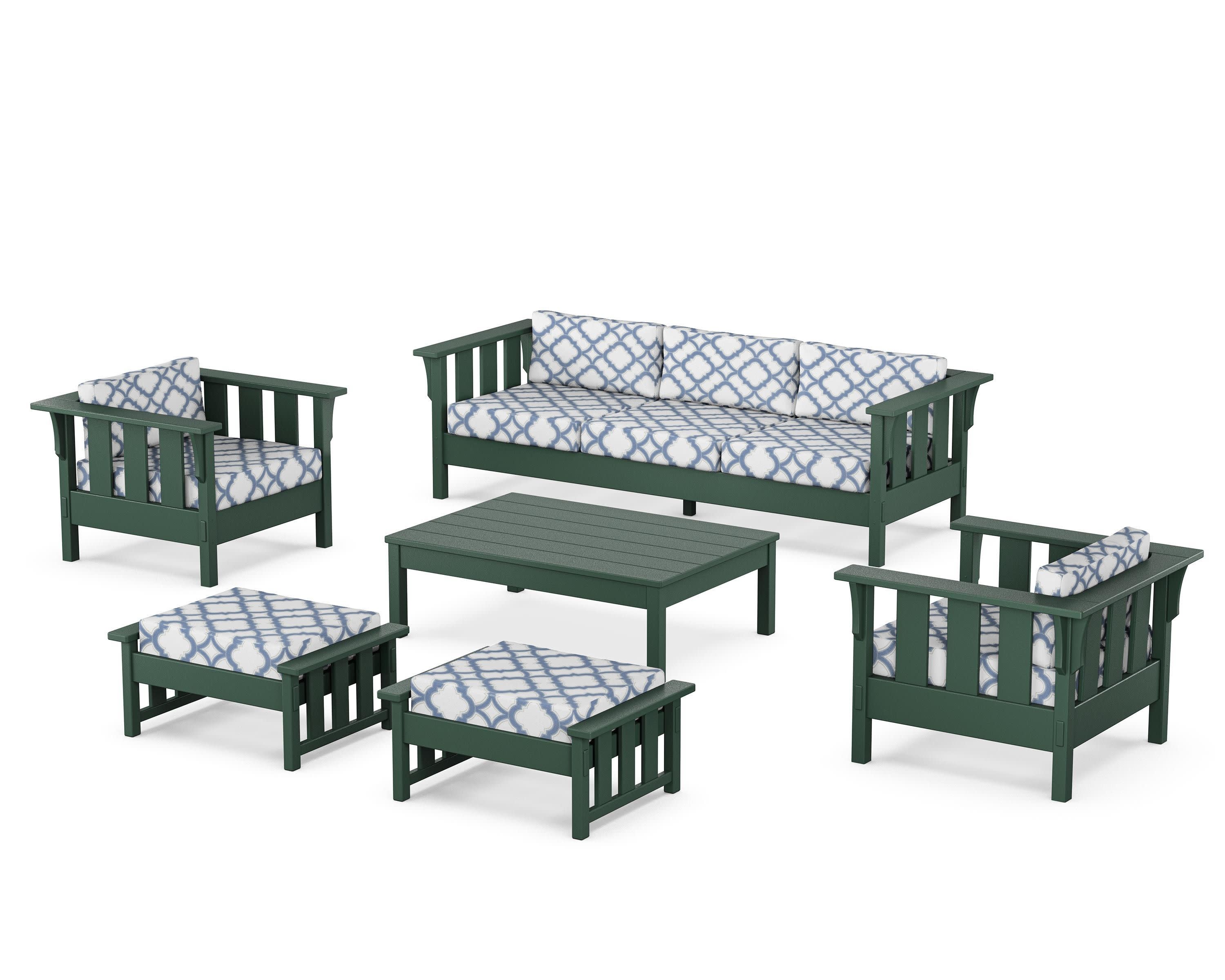 Acadia 6-Piece Lounge Sofa Set in Green / Trellis Sky Blue