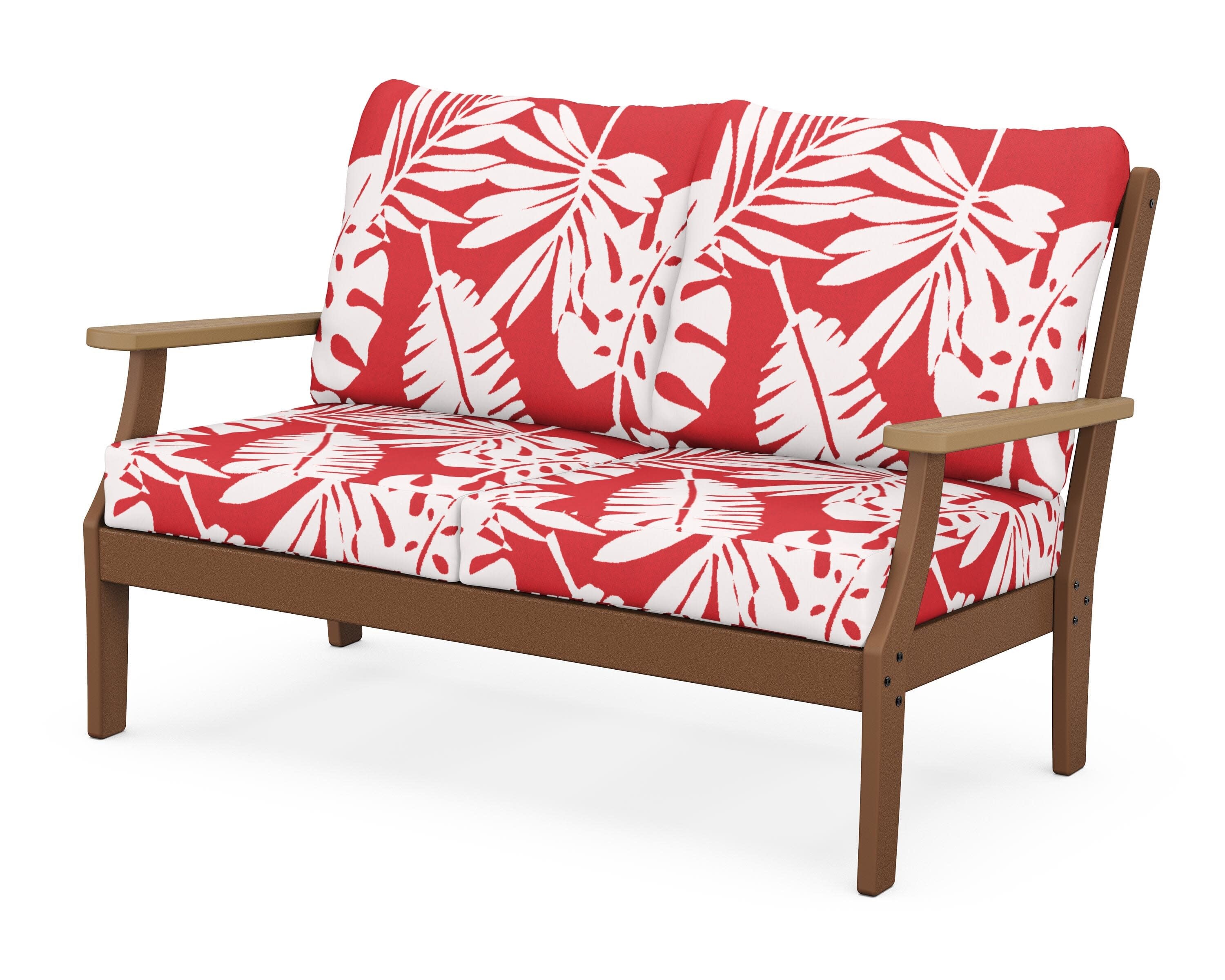 Braxton Deep Seating Loveseat in Teak / Natural / Leaf Crimson