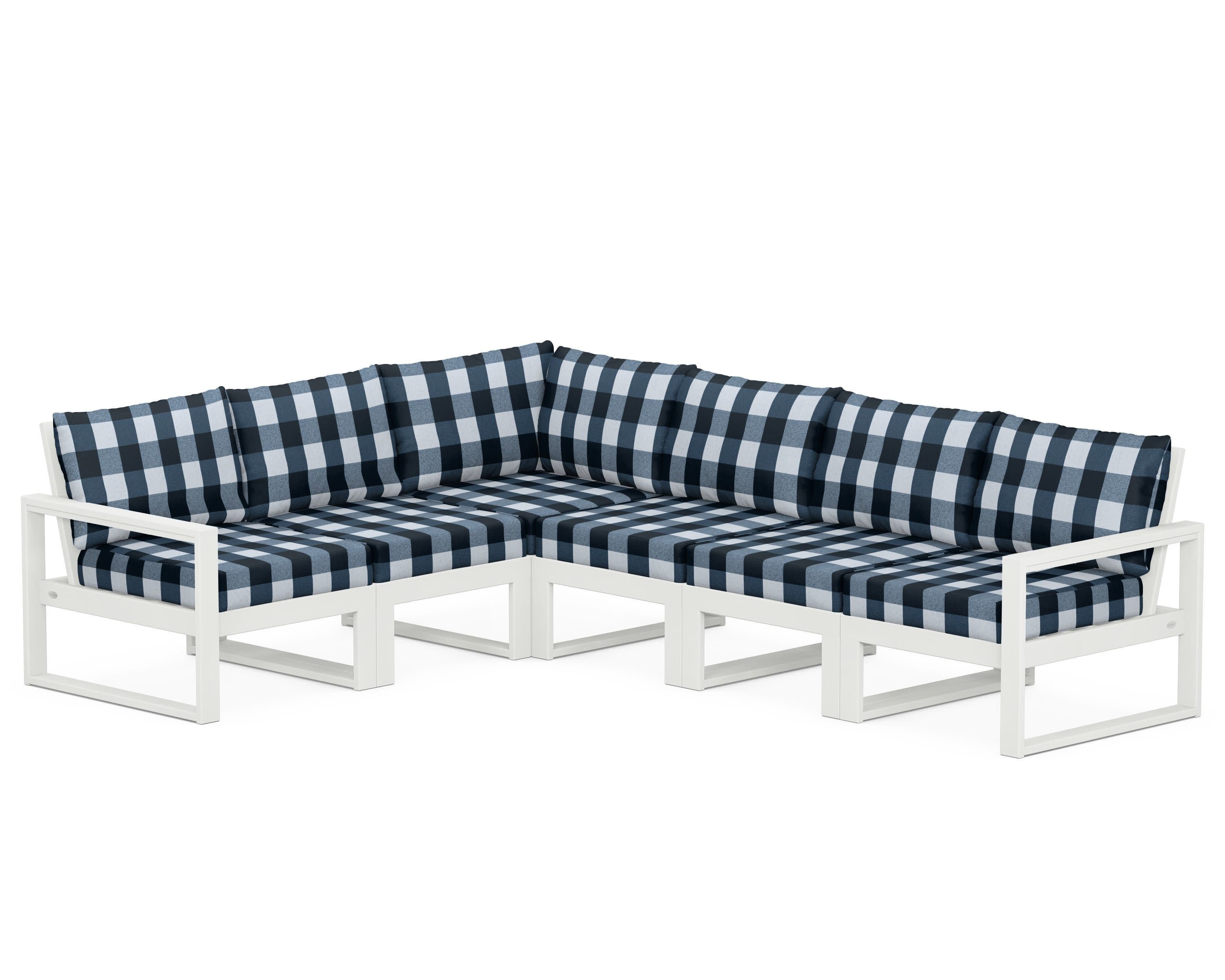 EDGE 6-Piece Modular Deep Seating Set in Vintage White / Buffalo Plaid Marine Indigo