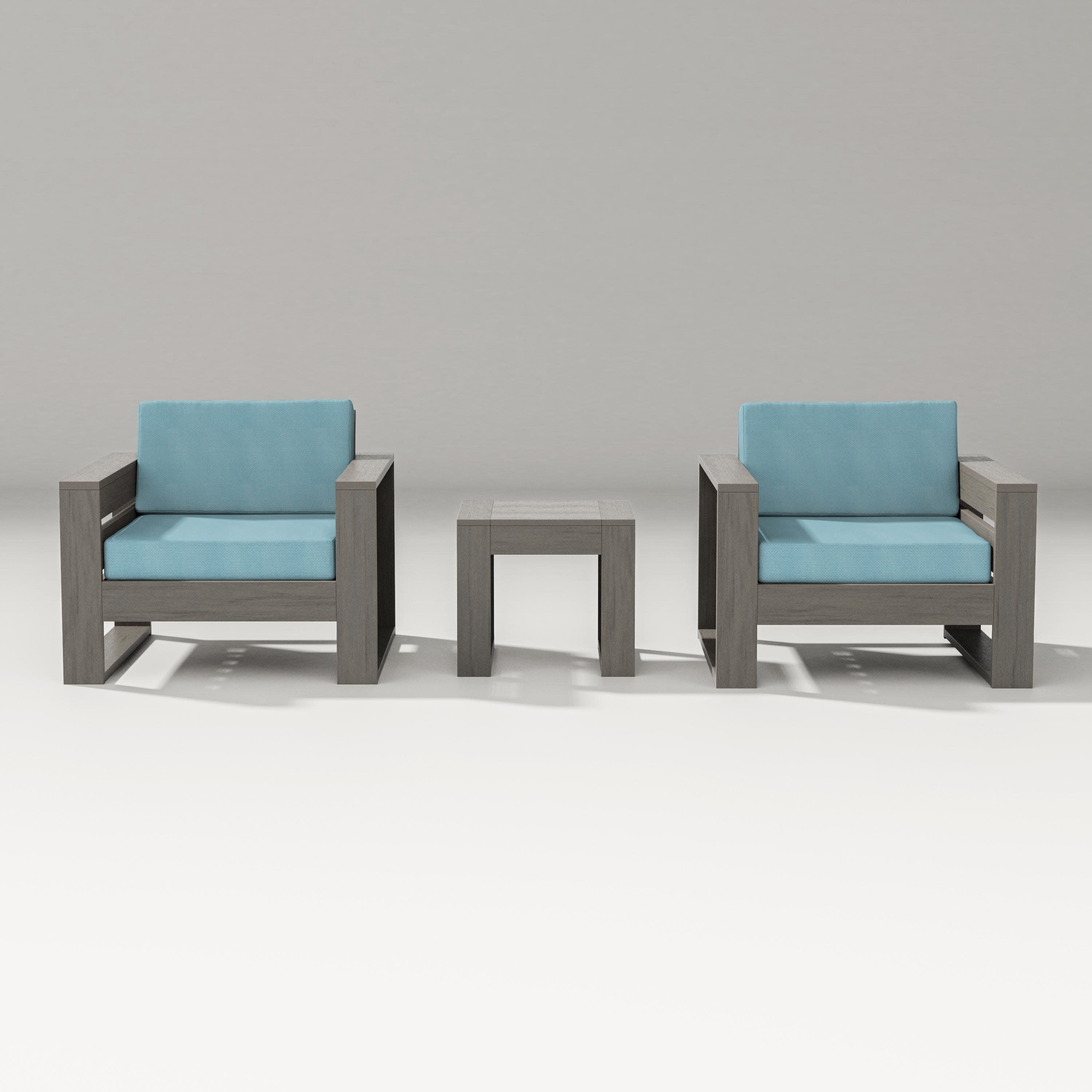 Latitude 3-Piece Lounge Chair Set in Driftwood / Lattice Sky Blue