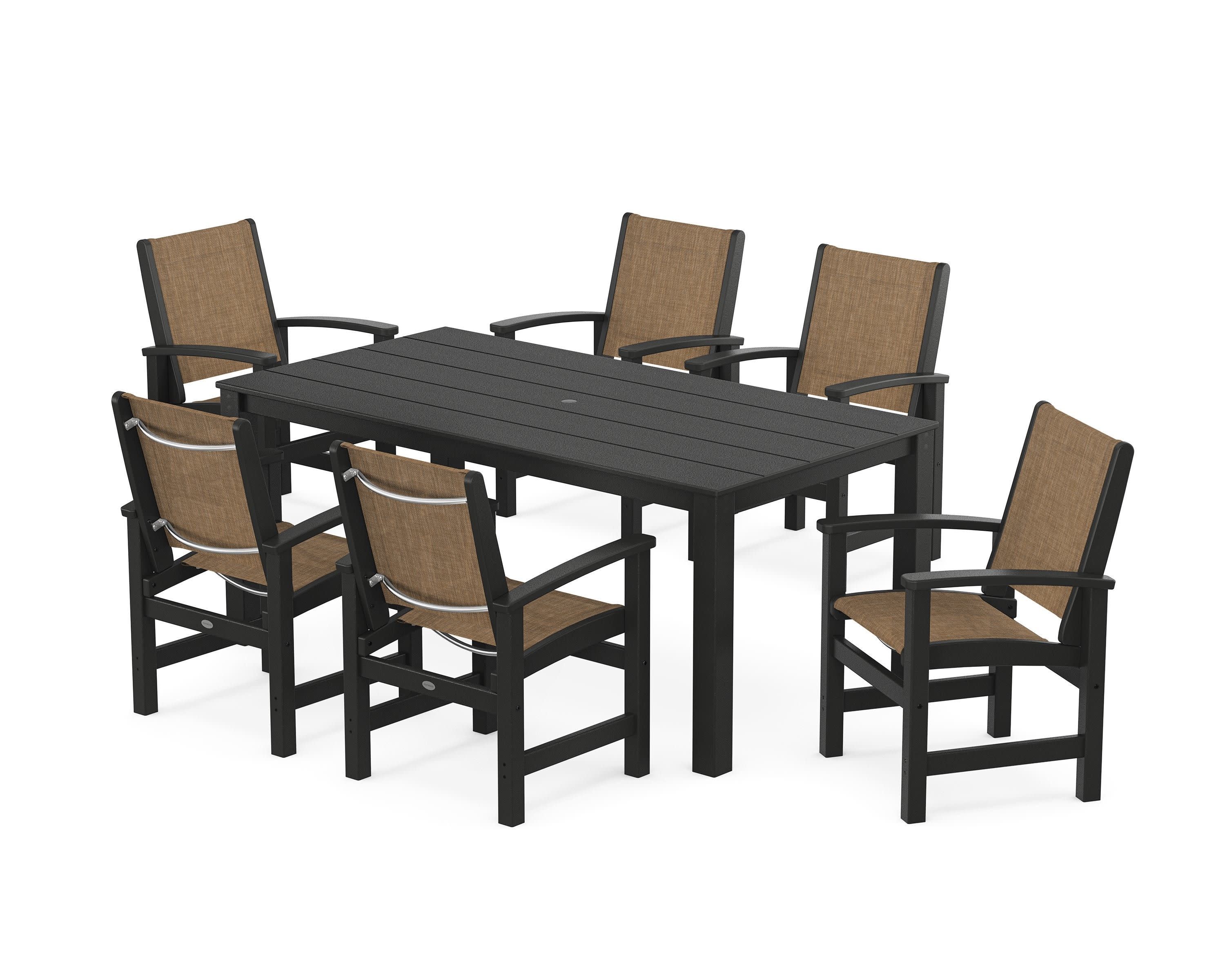 Coastal 7-Piece Parsons Dining Set in Black / Burlap Sling