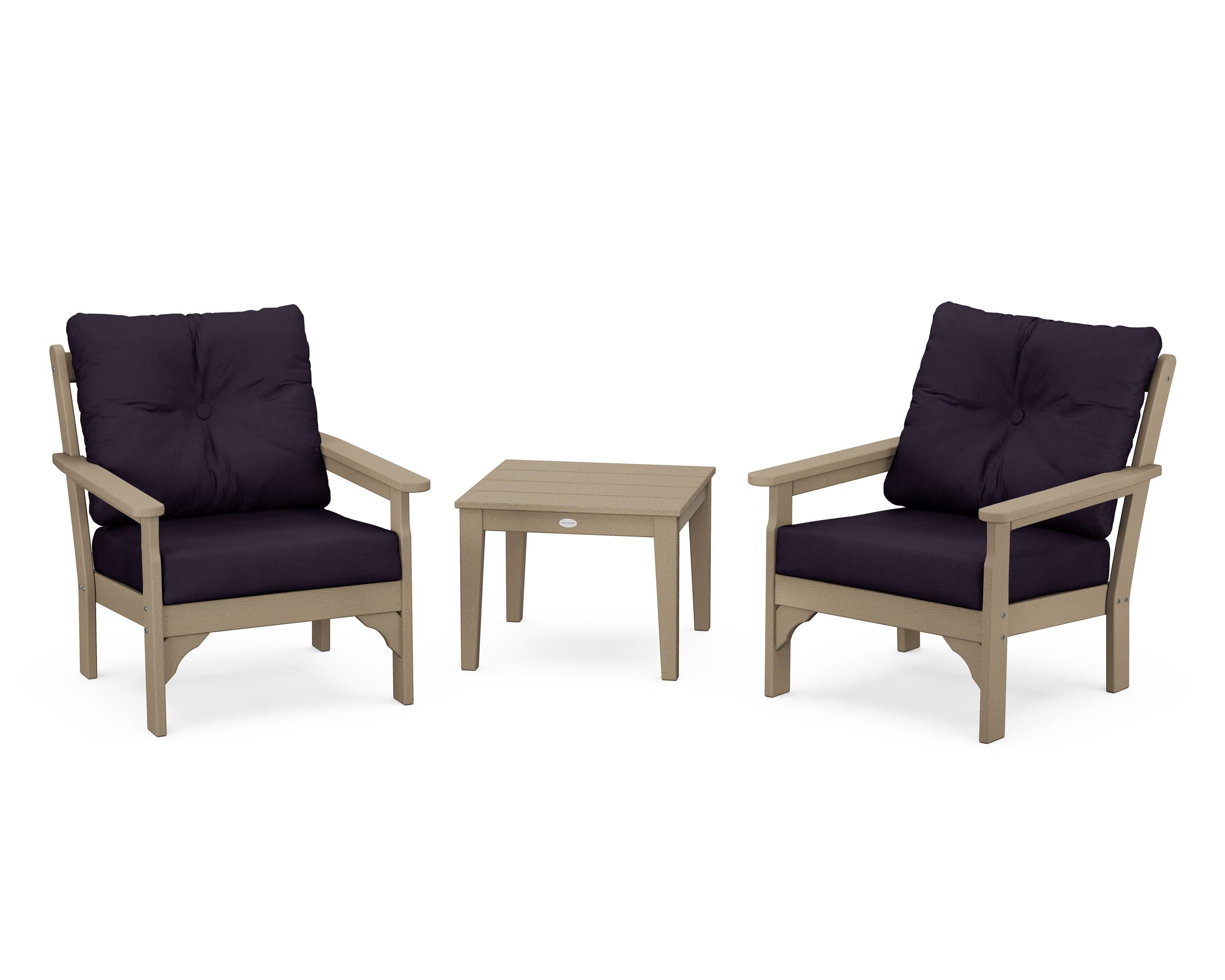 Vineyard 3-Piece Deep Seating Set in Vintage Sahara / Navy Linen