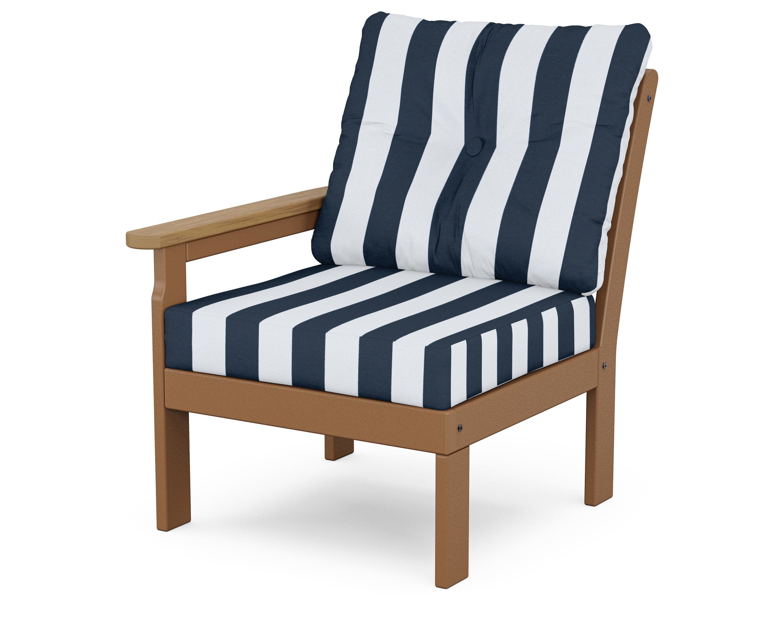 Vineyard Modular Left Arm Chair in Teak / Natural / Cabana Stripe Marine Indigo