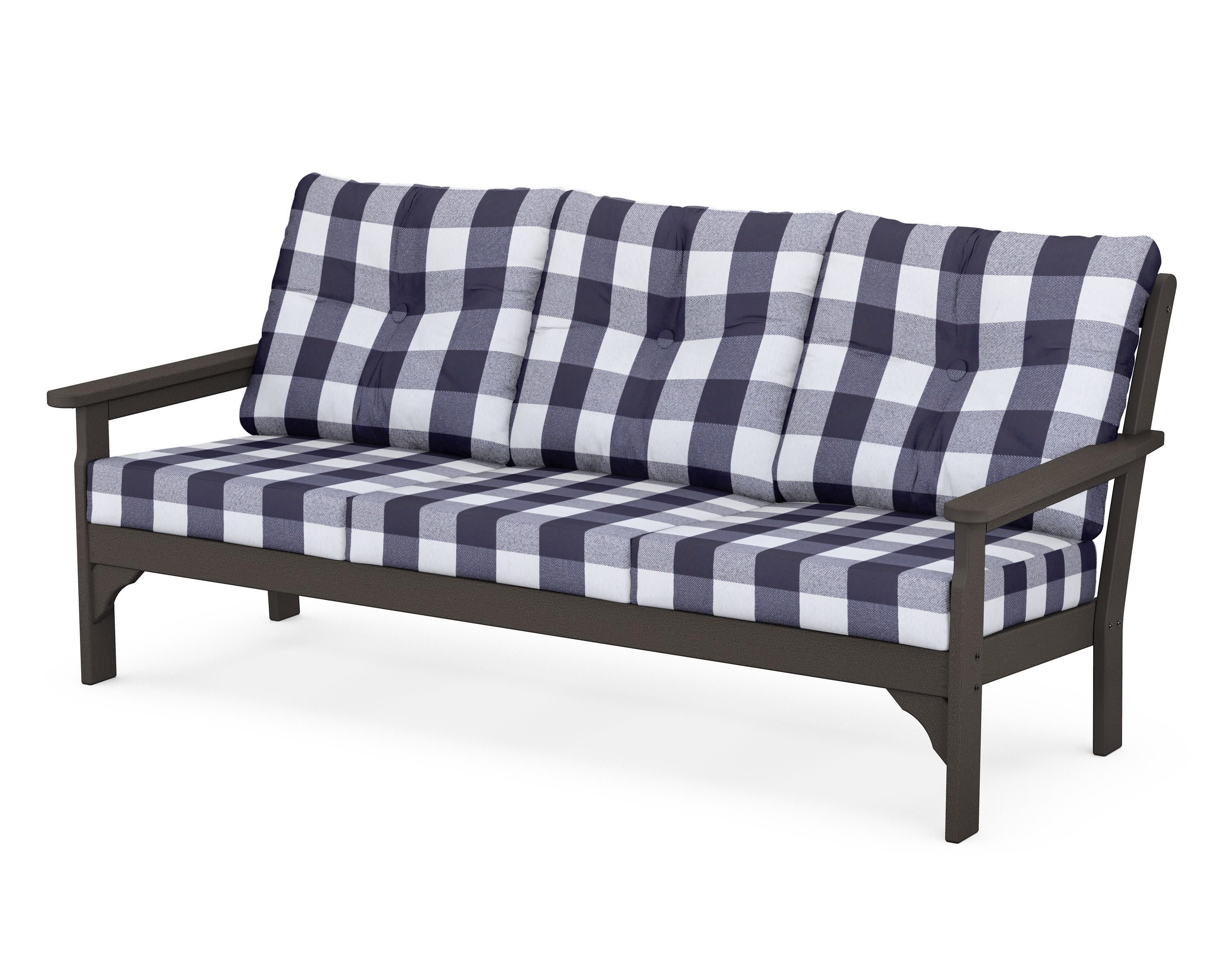 Vineyard Deep Seating Sofa in Vintage Coffee / Buffalo Plaid Navy
