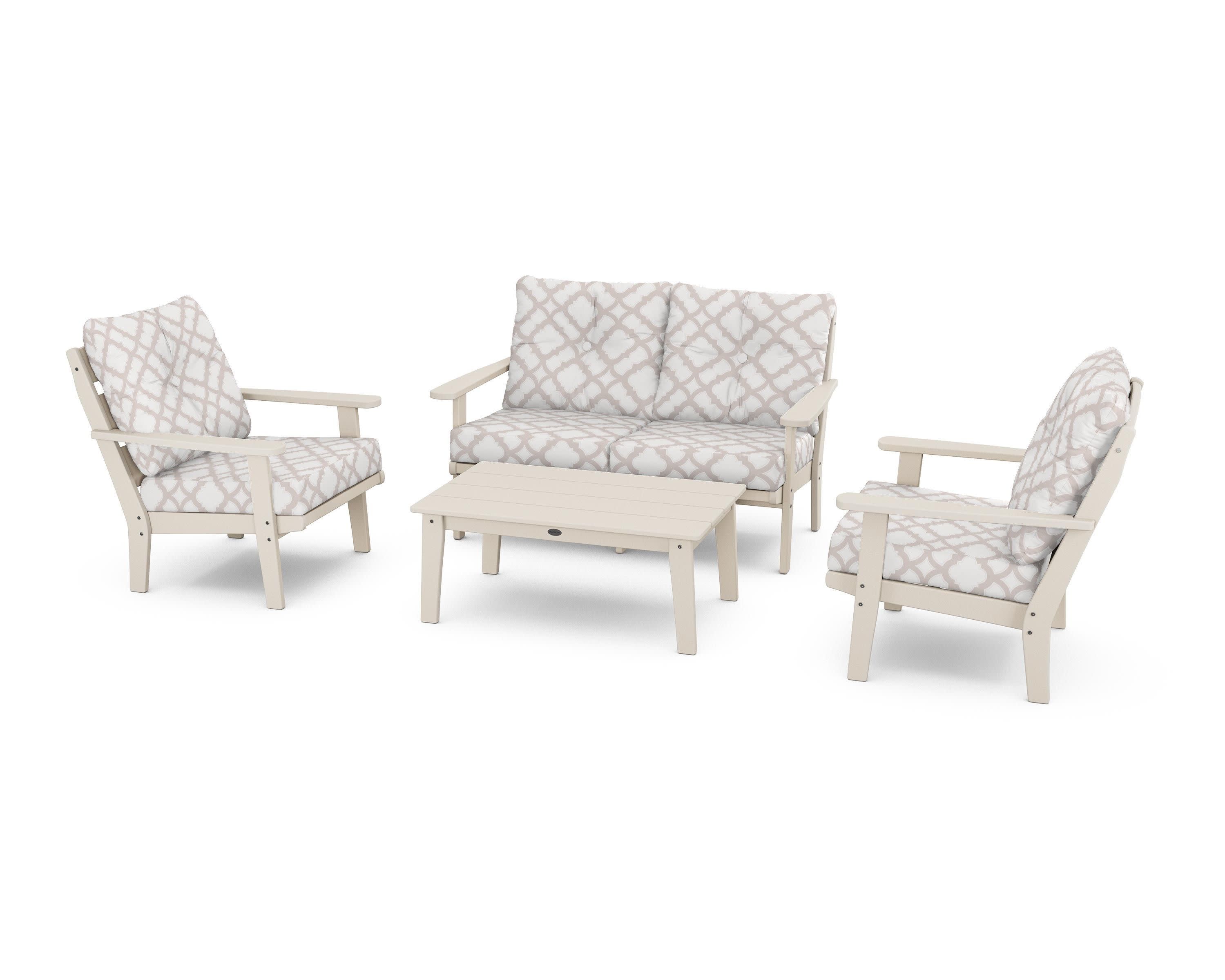 Lakeside 4-Piece Deep Seating Set in Sand / Trellis Dune Burlap