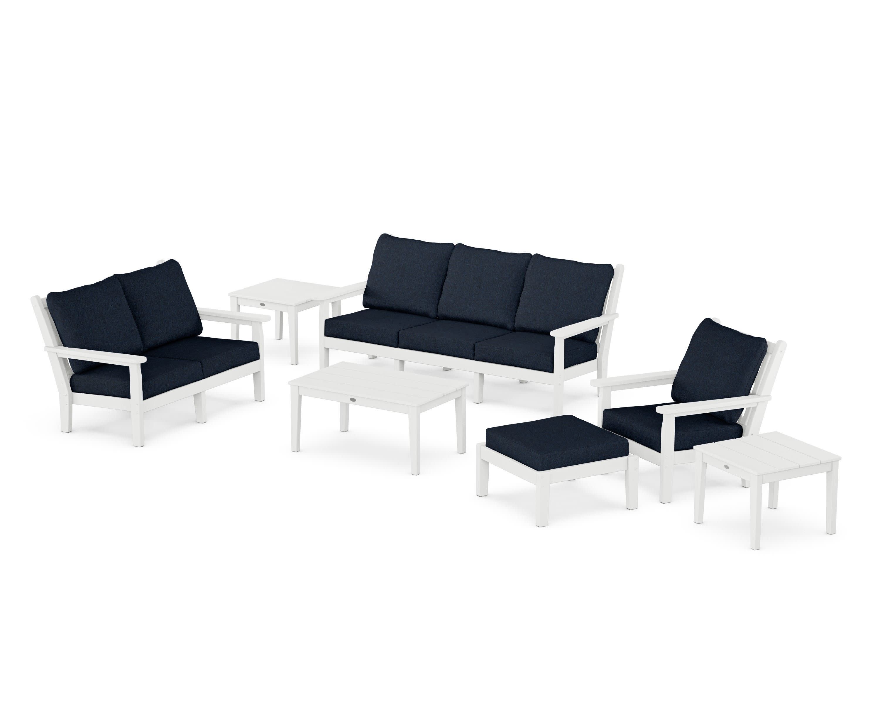 Chippendale 7-Piece Deep Seating Set in White / Marine Indigo