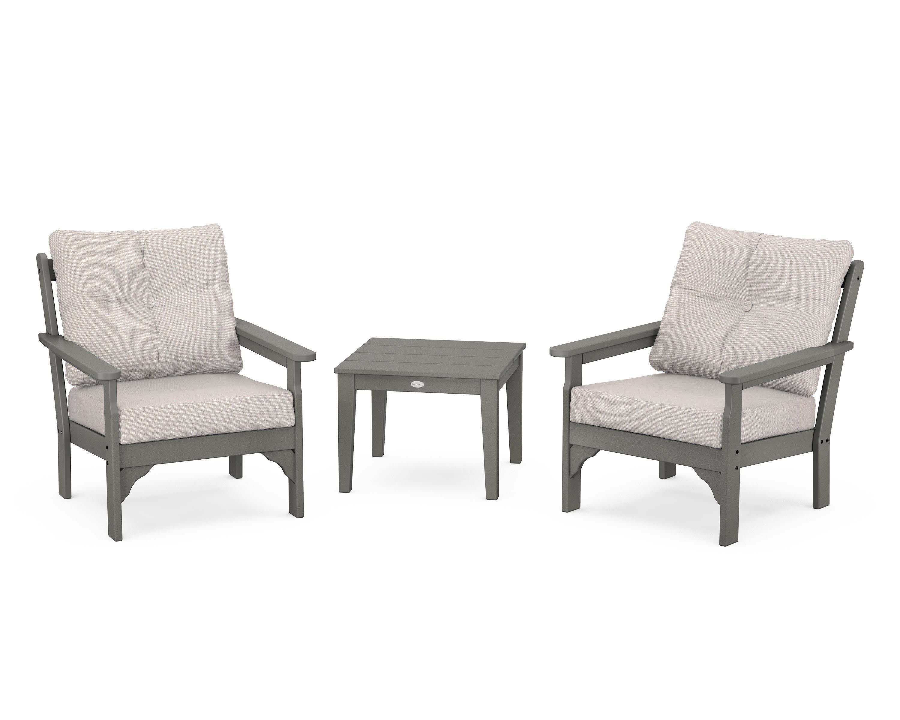 Vineyard 3-Piece Deep Seating Set in Slate Grey / Dune Burlap