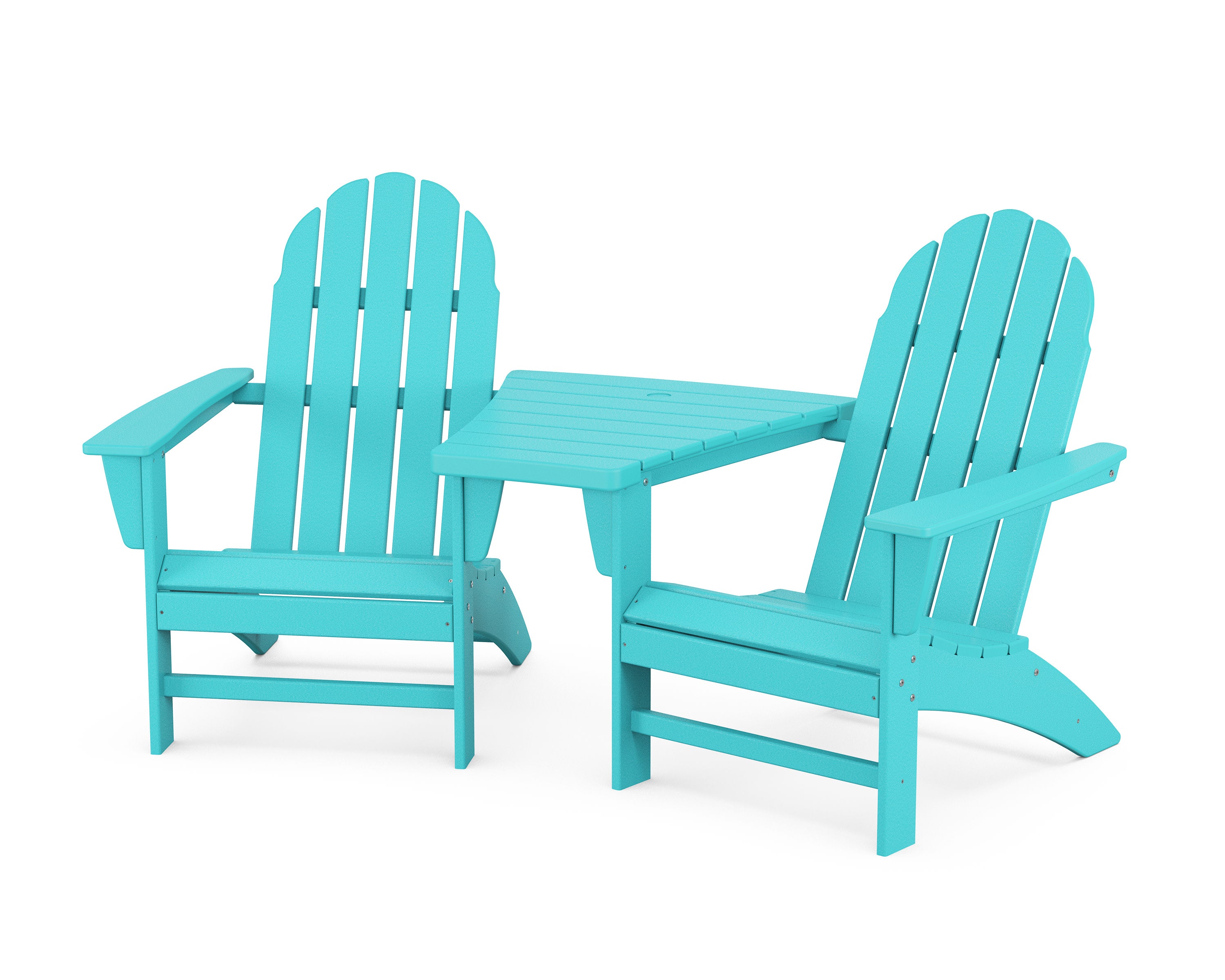Vineyard 3-Piece Adirondack Set with Angled Connecting Table in Aruba