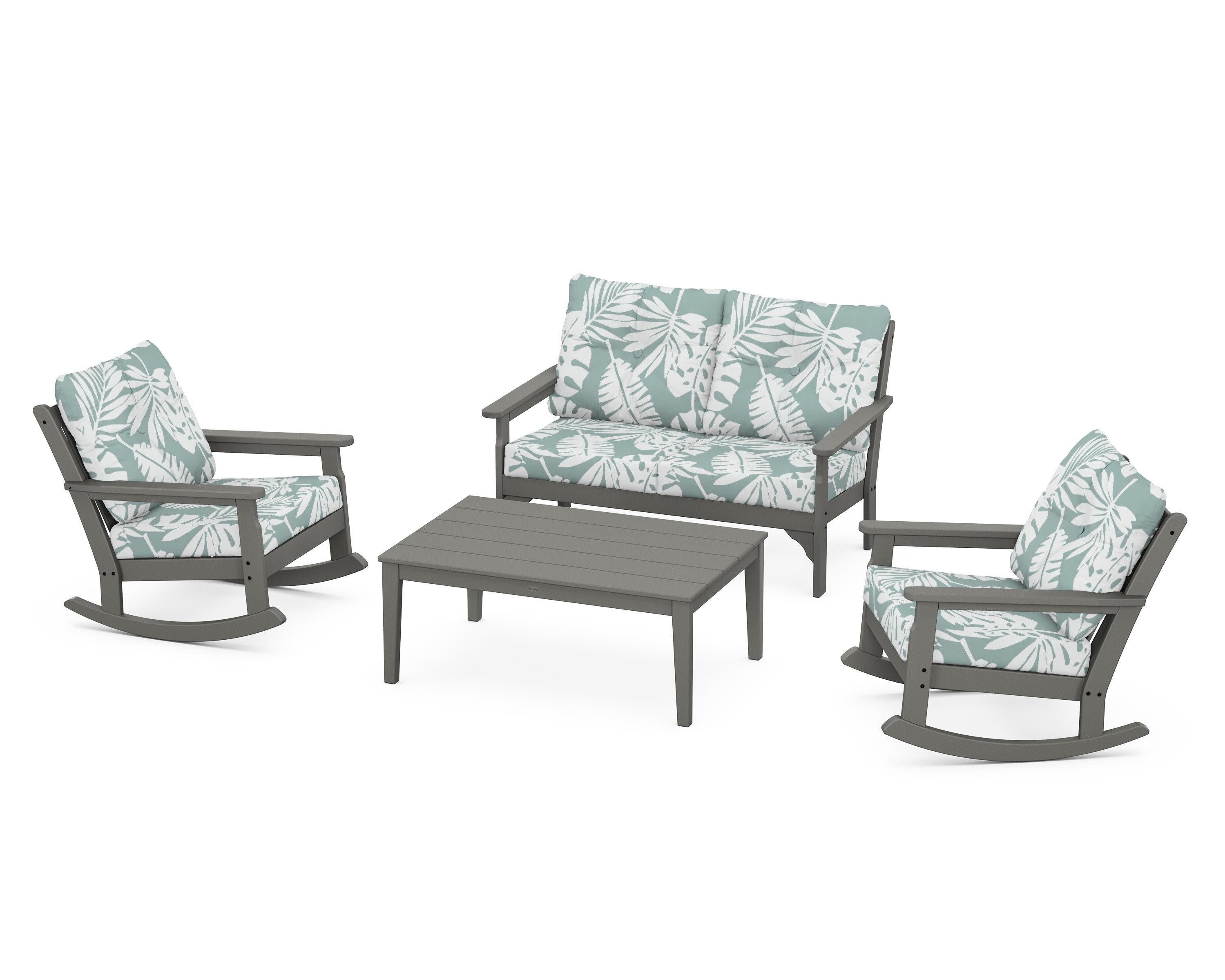 Vineyard 4-Piece Deep Seating Rocking Chair Set in Slate Grey / Leaf Glacier Spa