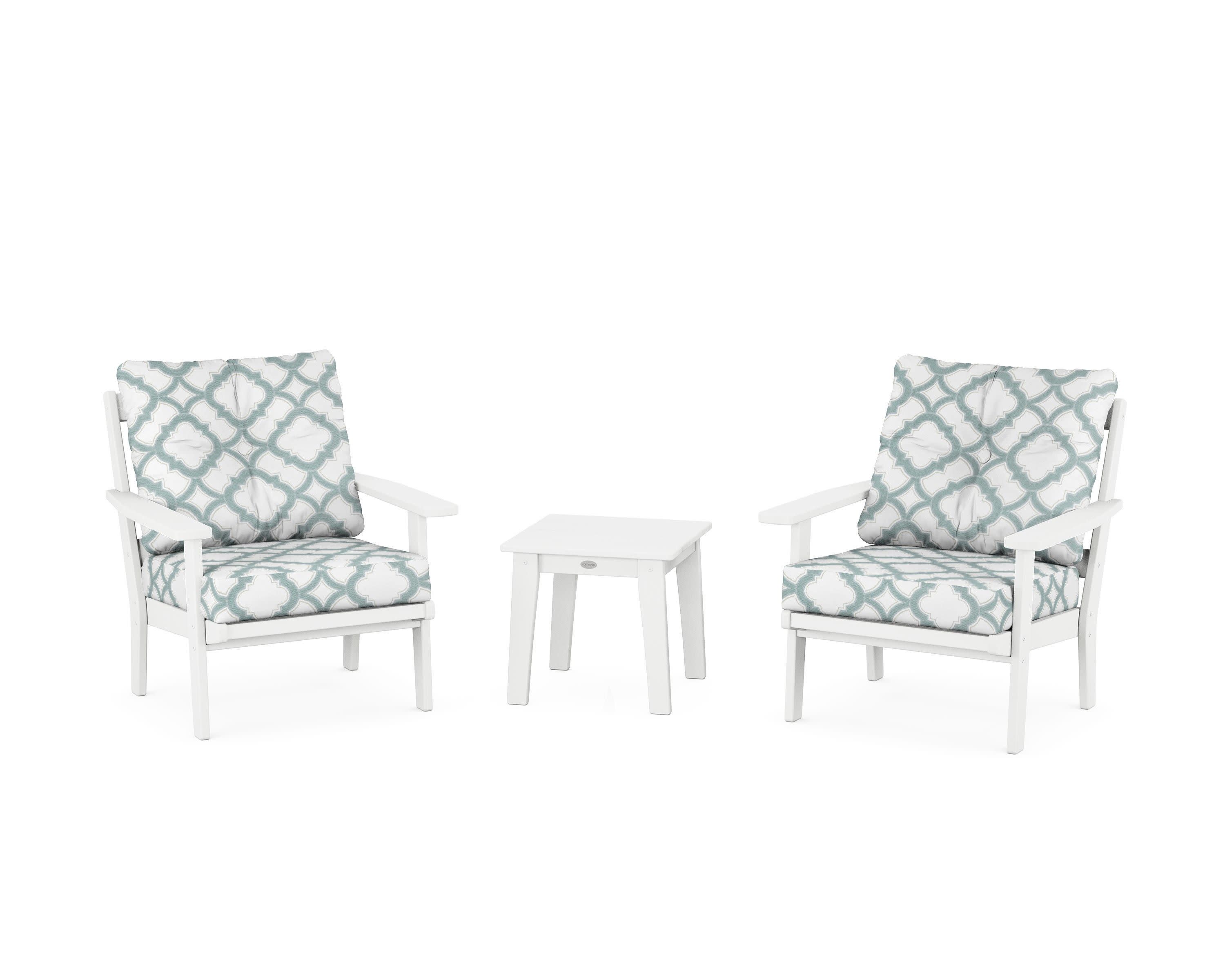 Oxford 3-Piece Deep Seating Set in White / Trellis Glacier Spa