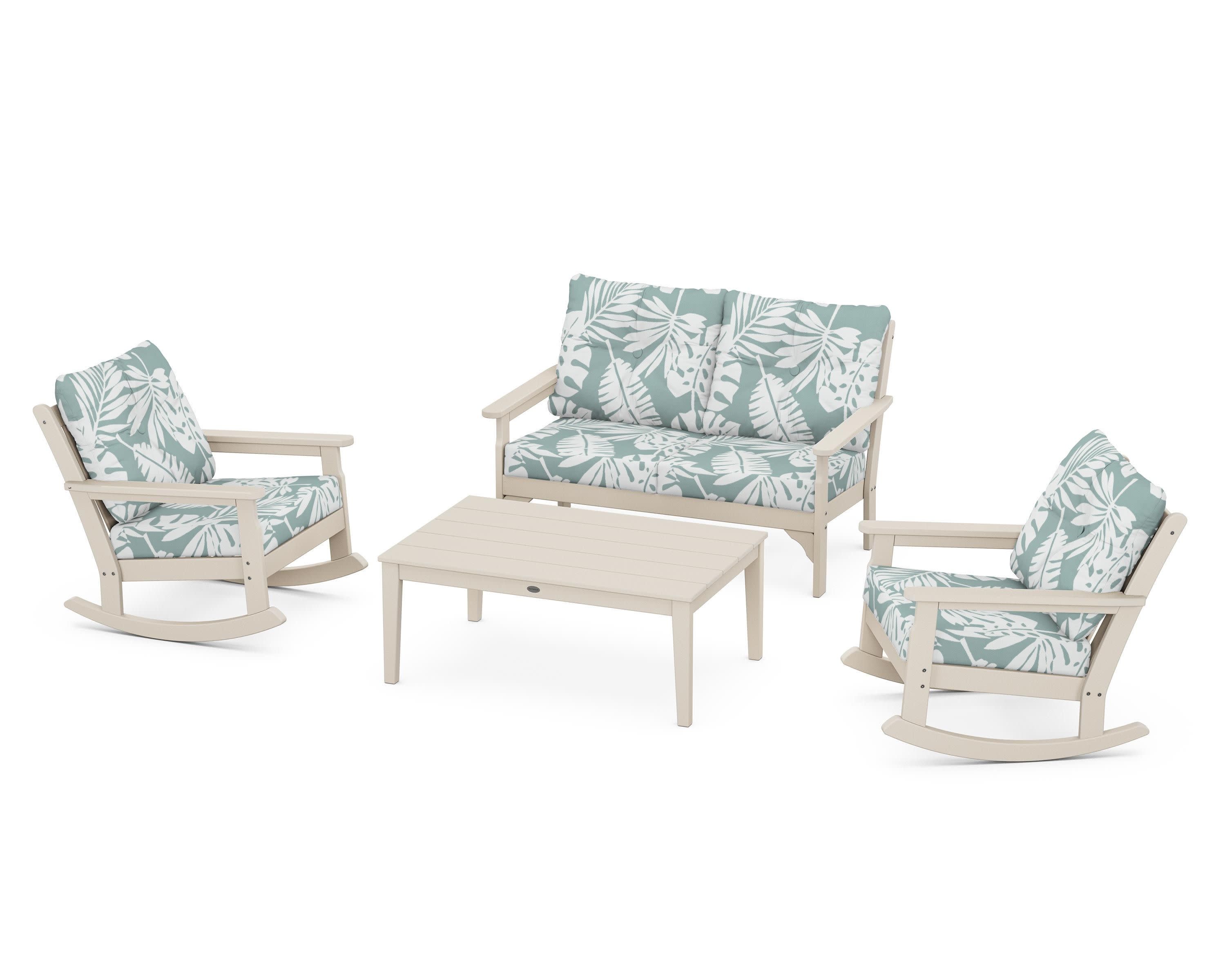 Vineyard 4-Piece Deep Seating Rocking Chair Set in Sand / Leaf Glacier Spa