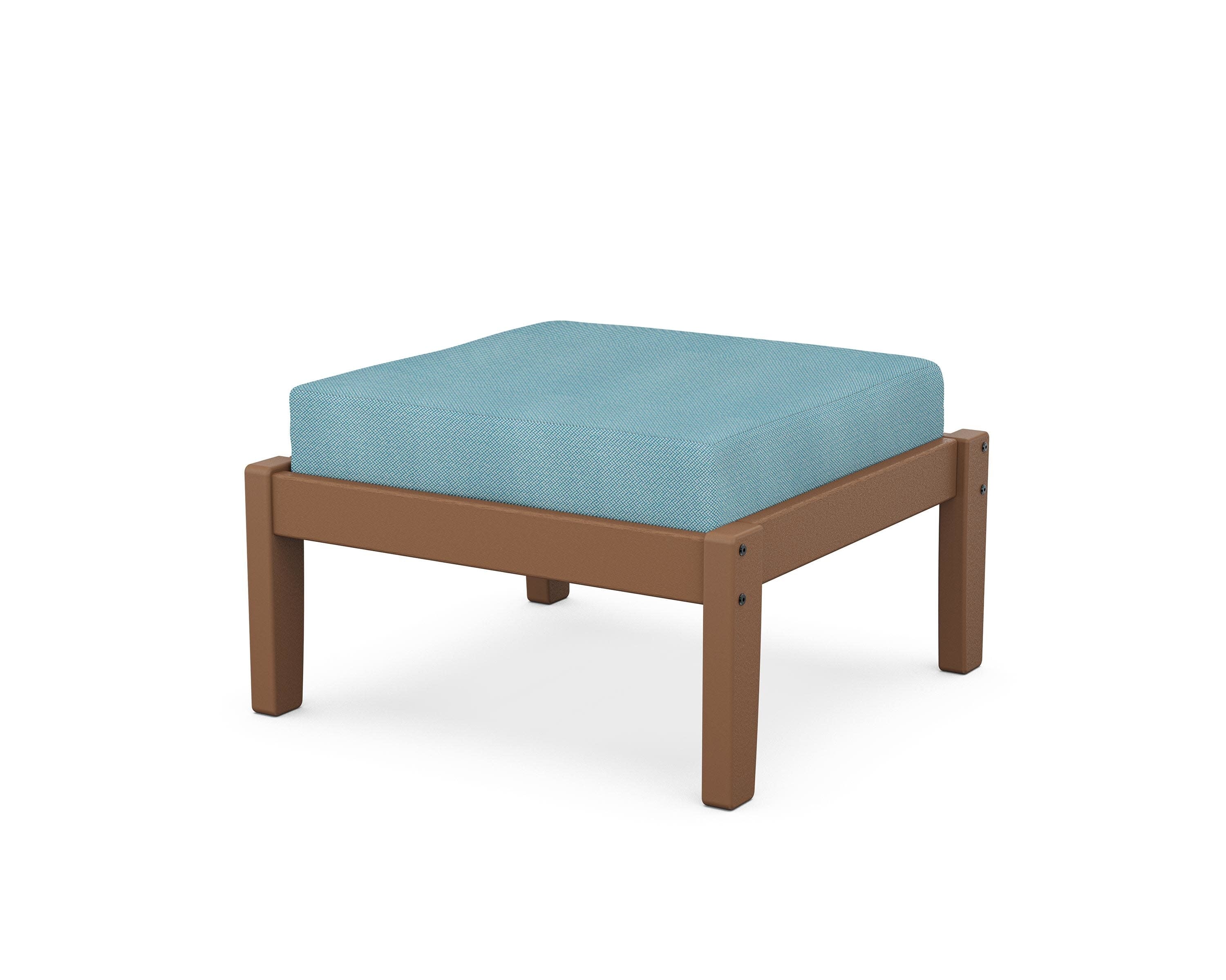 Deep Seating Ottoman in Teak / Lattice Sky Blue
