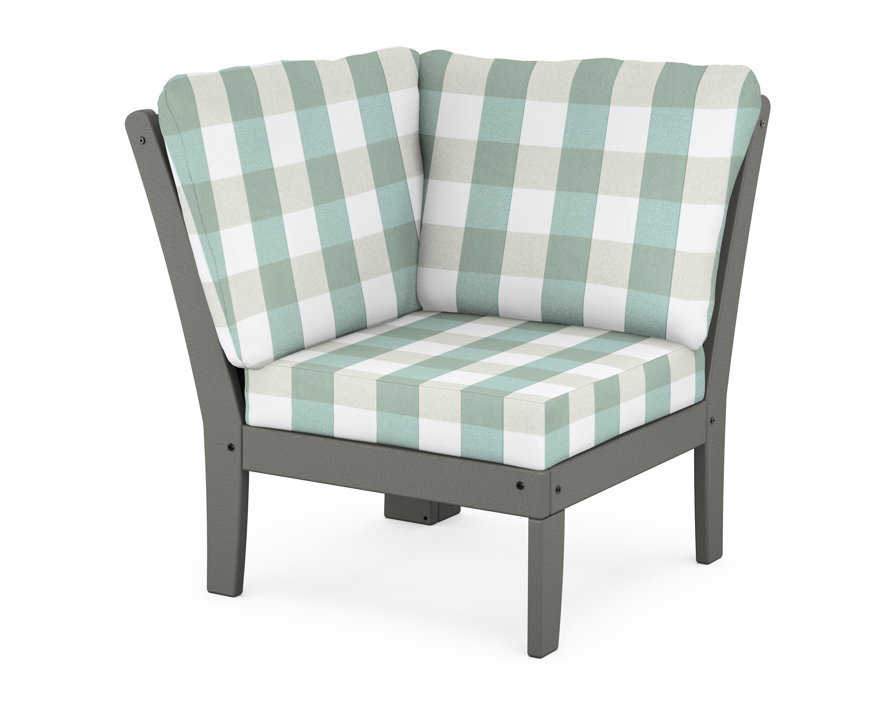 Braxton Modular Corner Chair in Slate Grey / Buffalo Plaid Glacier Spa