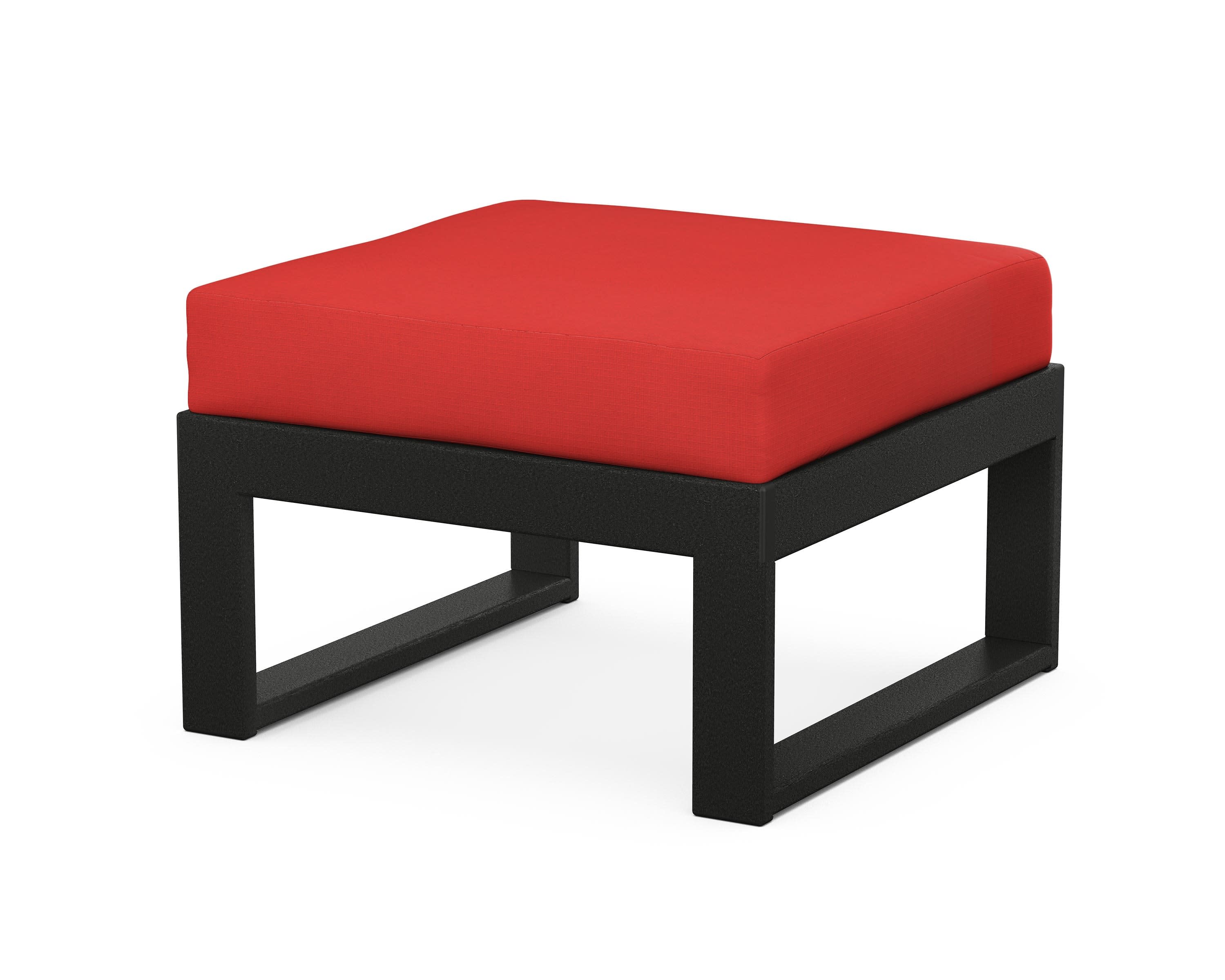 Modular Ottoman - Modern in Black / Crimson Linen