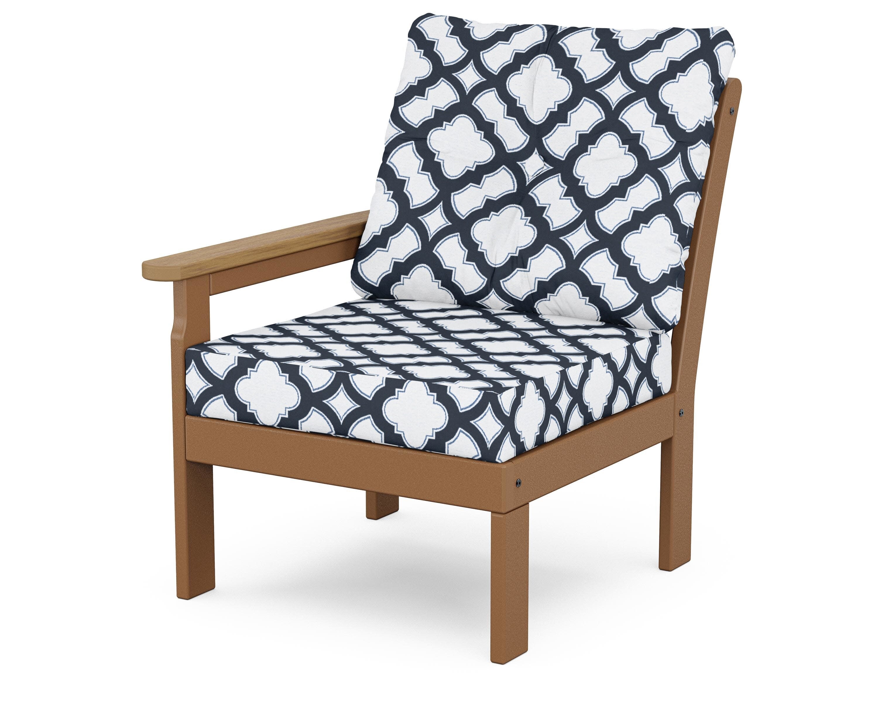 Vineyard Modular Left Arm Chair in Teak / Natural / Trellis Marine Indigo