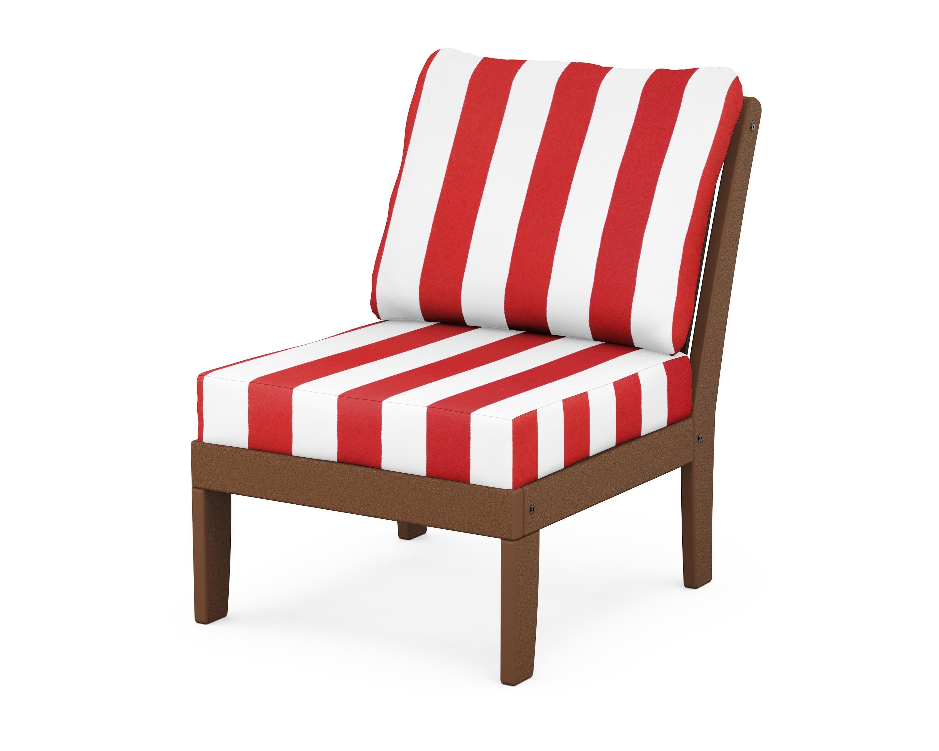 Braxton Modular Armless Chair in Teak / Cabana Stripe Crimson
