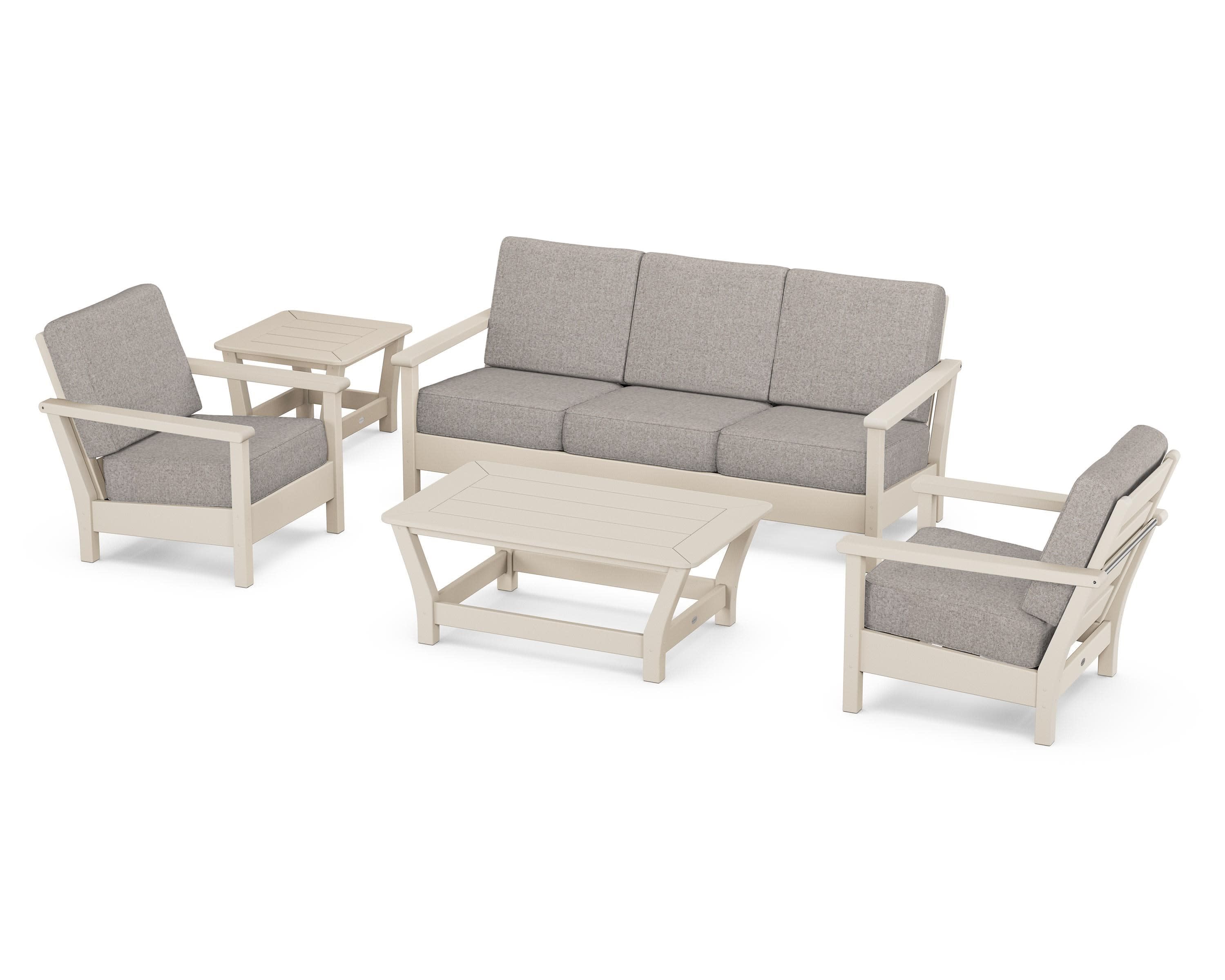 Harbour 5-Piece Deep Seating Set in Sand / Weathered Tweed