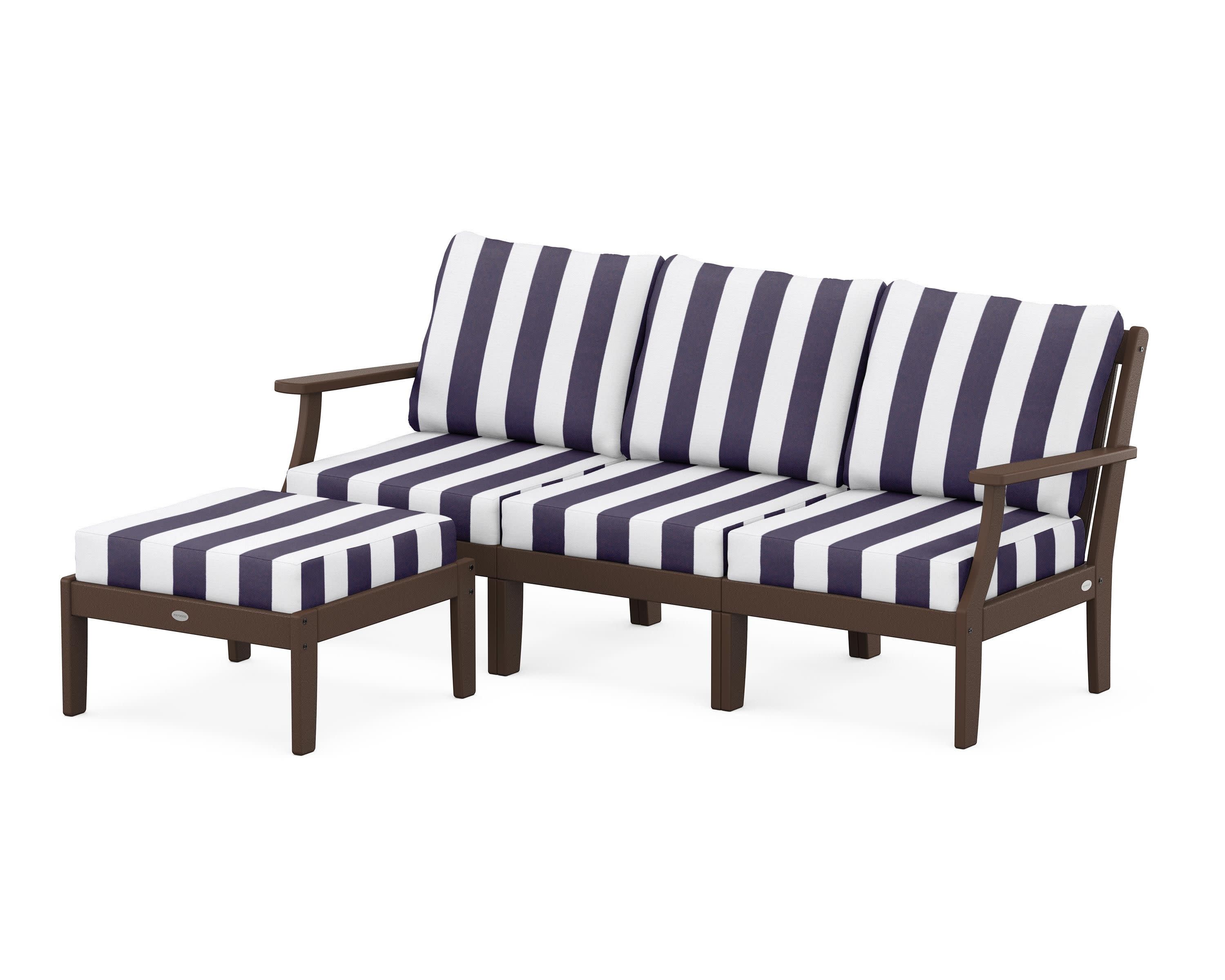 Braxton Modular 4-Piece Deep Seating Set with Ottoman in Mahogany / Cabana Stripe Navy