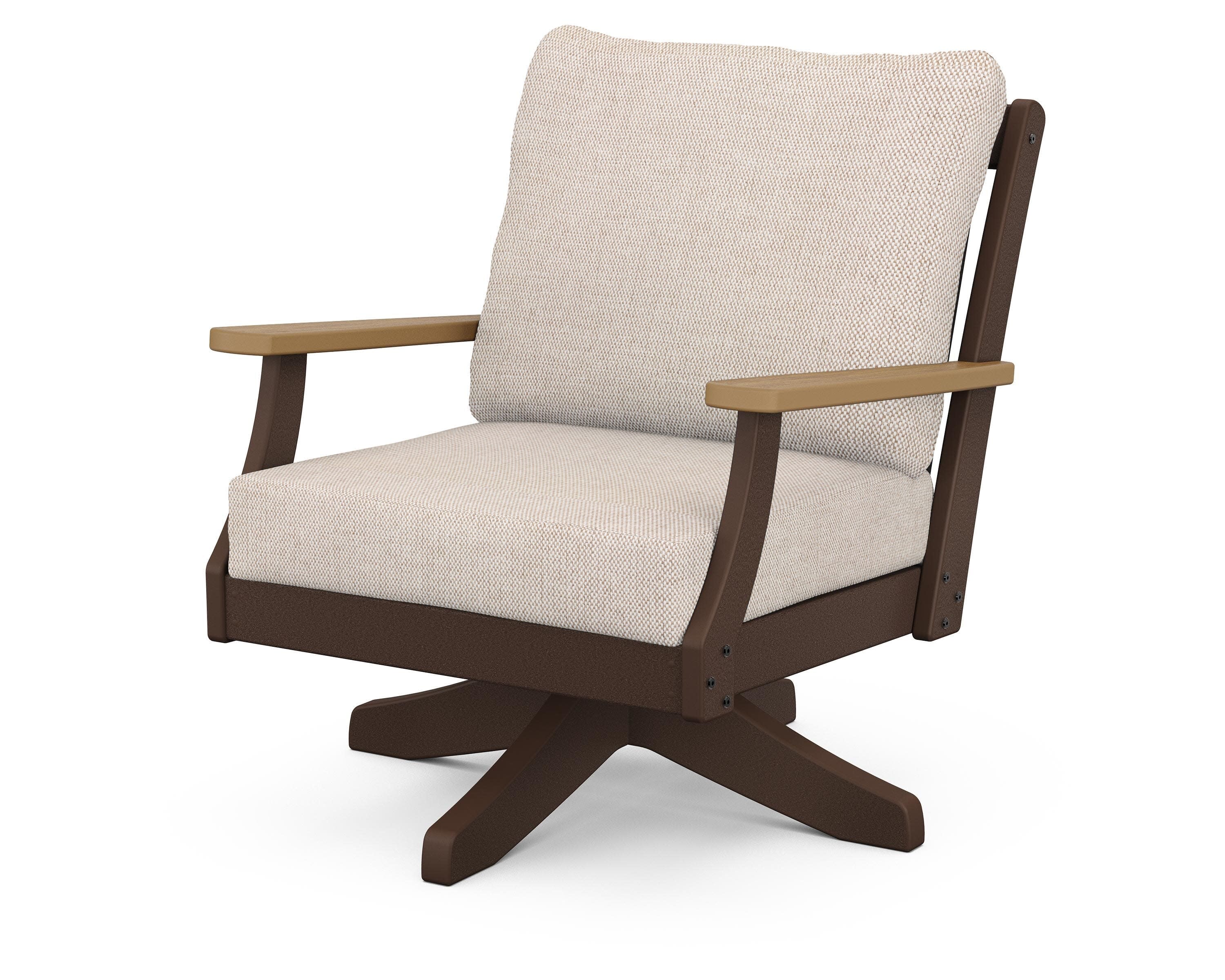 Braxton Deep Seating Swivel Chair in Mahogany / Natural / Blend Linen