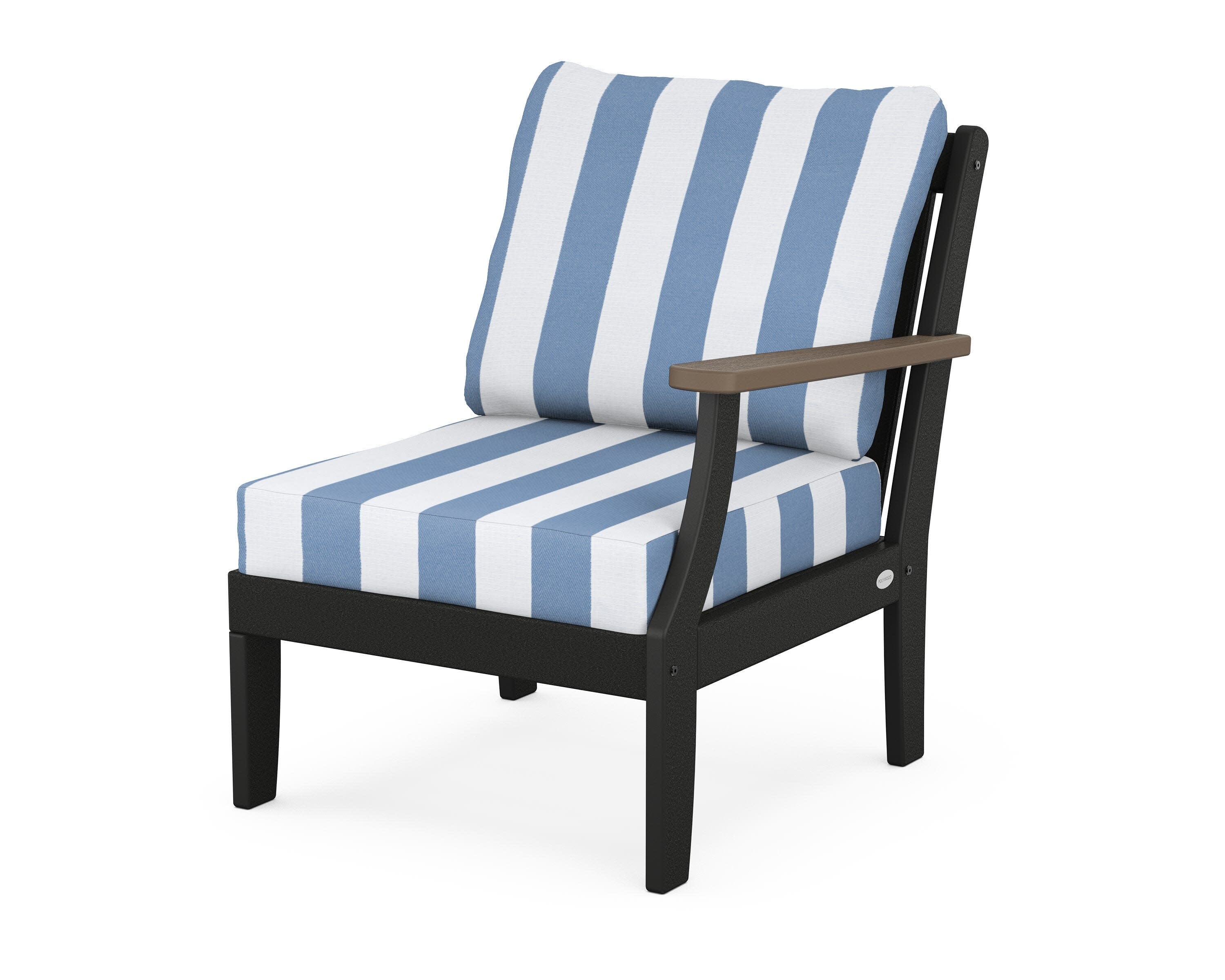 Braxton Modular Right Arm Chair in Black / Kona / Cabana Stripe Sky Blue
