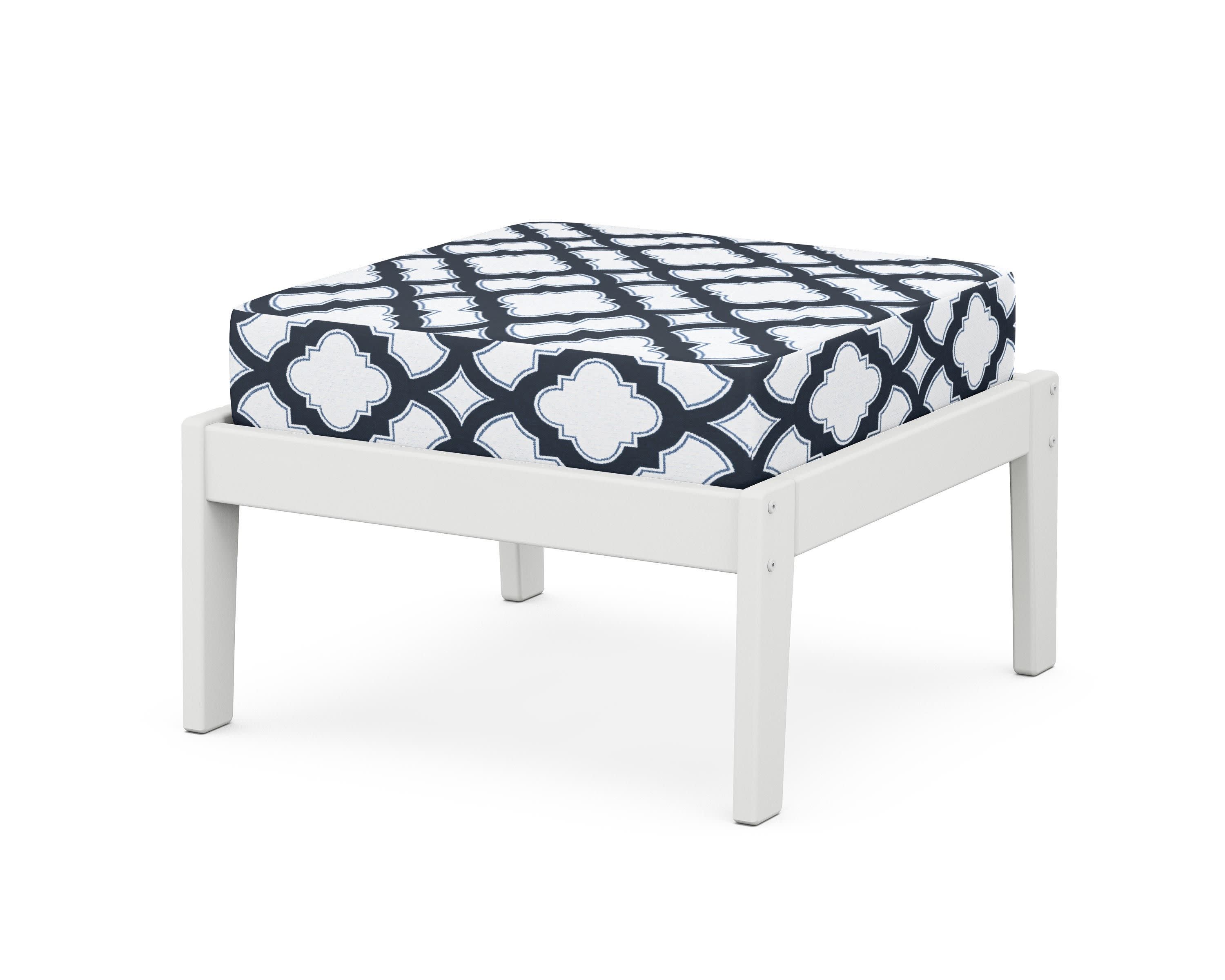 Deep Seating Ottoman in White / Trellis Marine Indigo