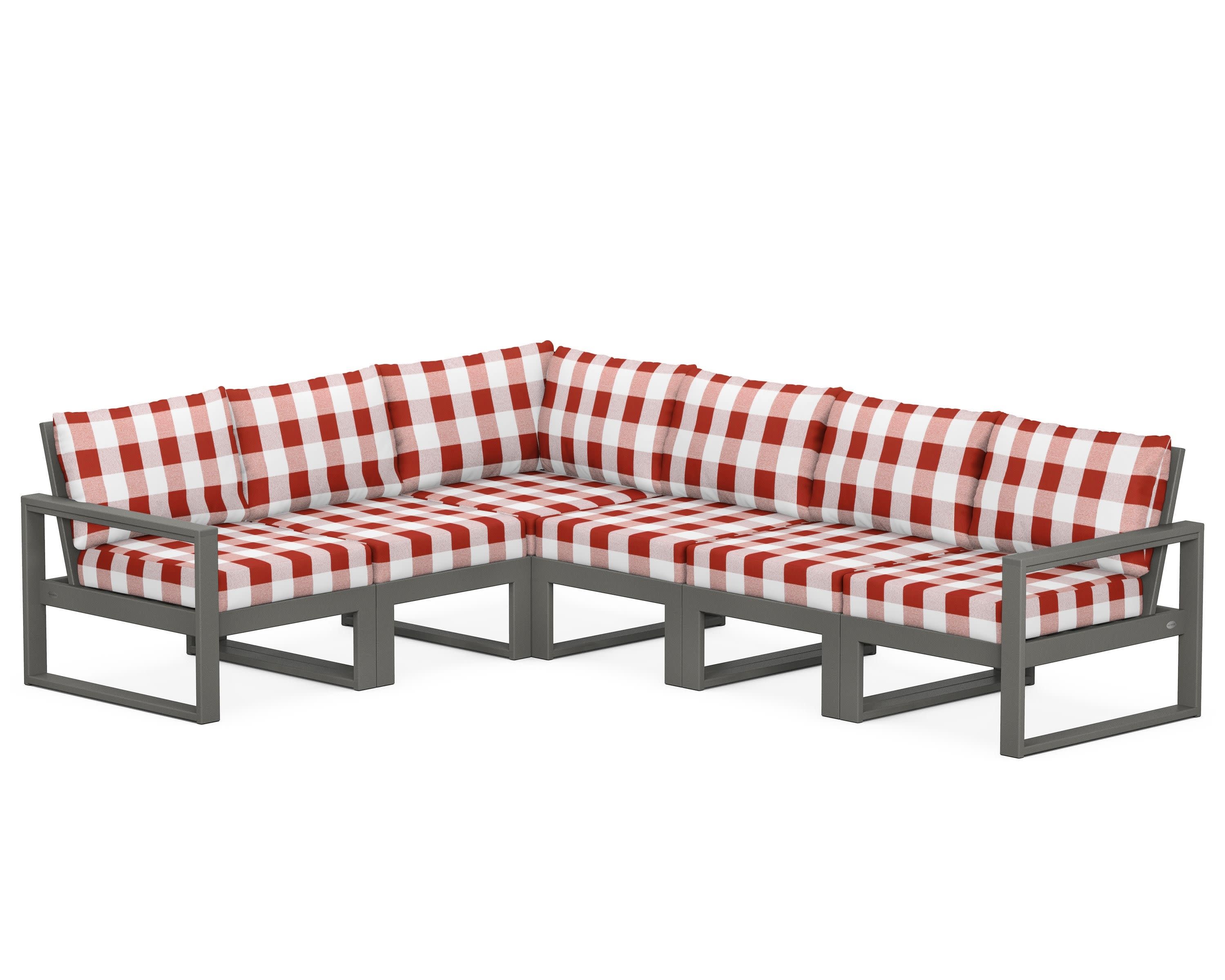 EDGE 6-Piece Modular Deep Seating Set in Slate Grey / Buffalo Plaid Crimson