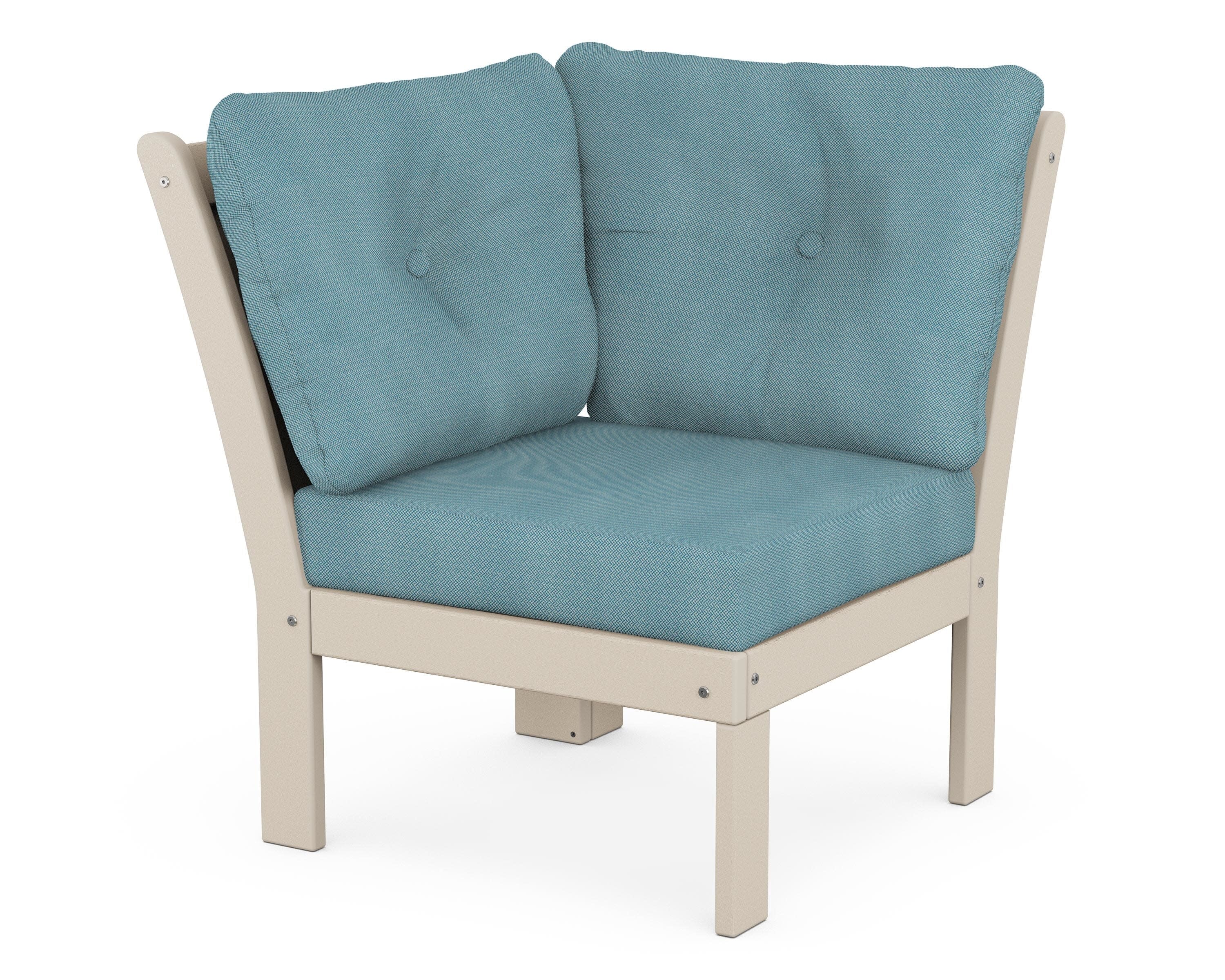 Vineyard Modular Corner Chair in Sand / Lattice Sky Blue