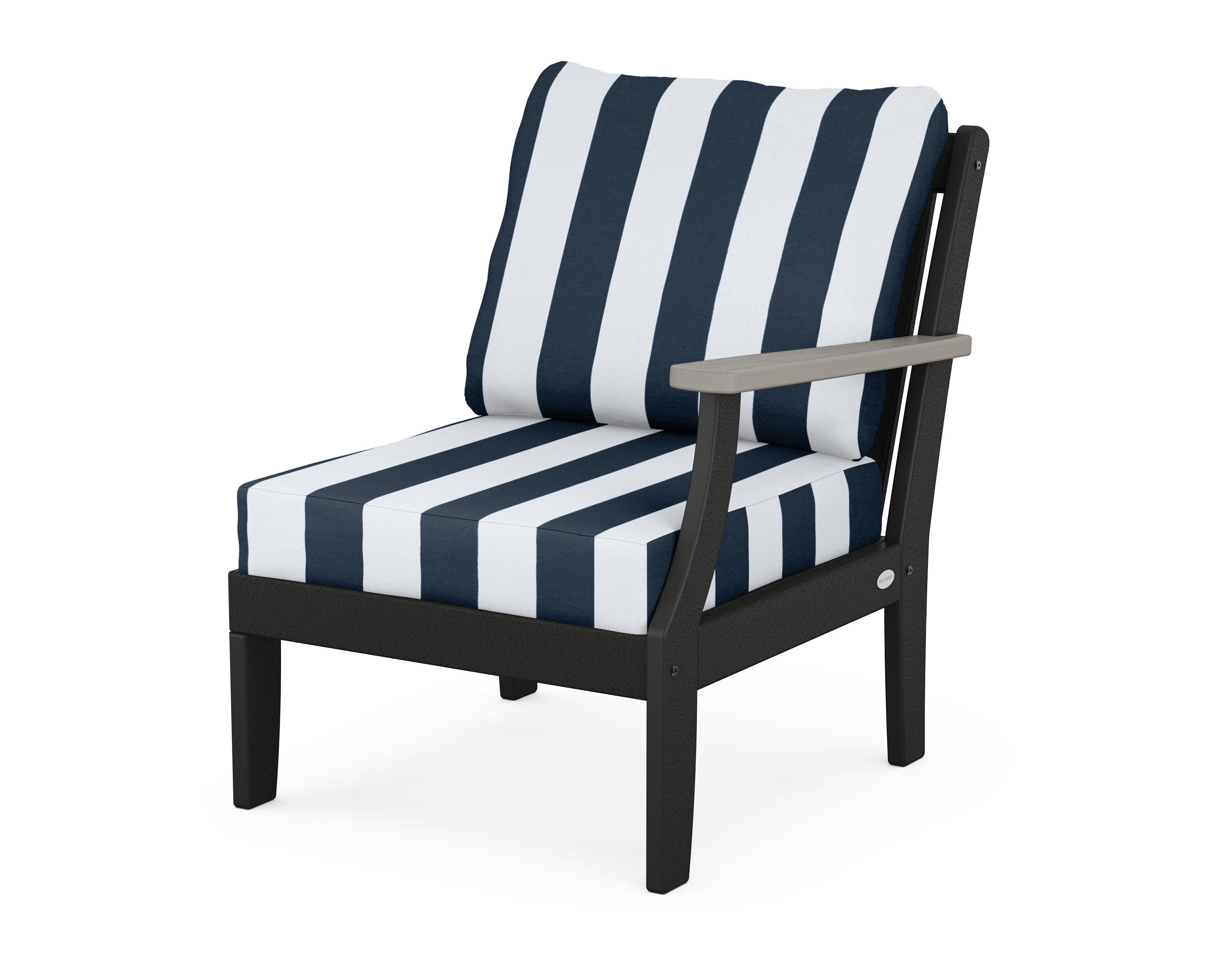 Braxton Modular Right Arm Chair in Black / Driftwood / Cabana Stripe Marine Indigo
