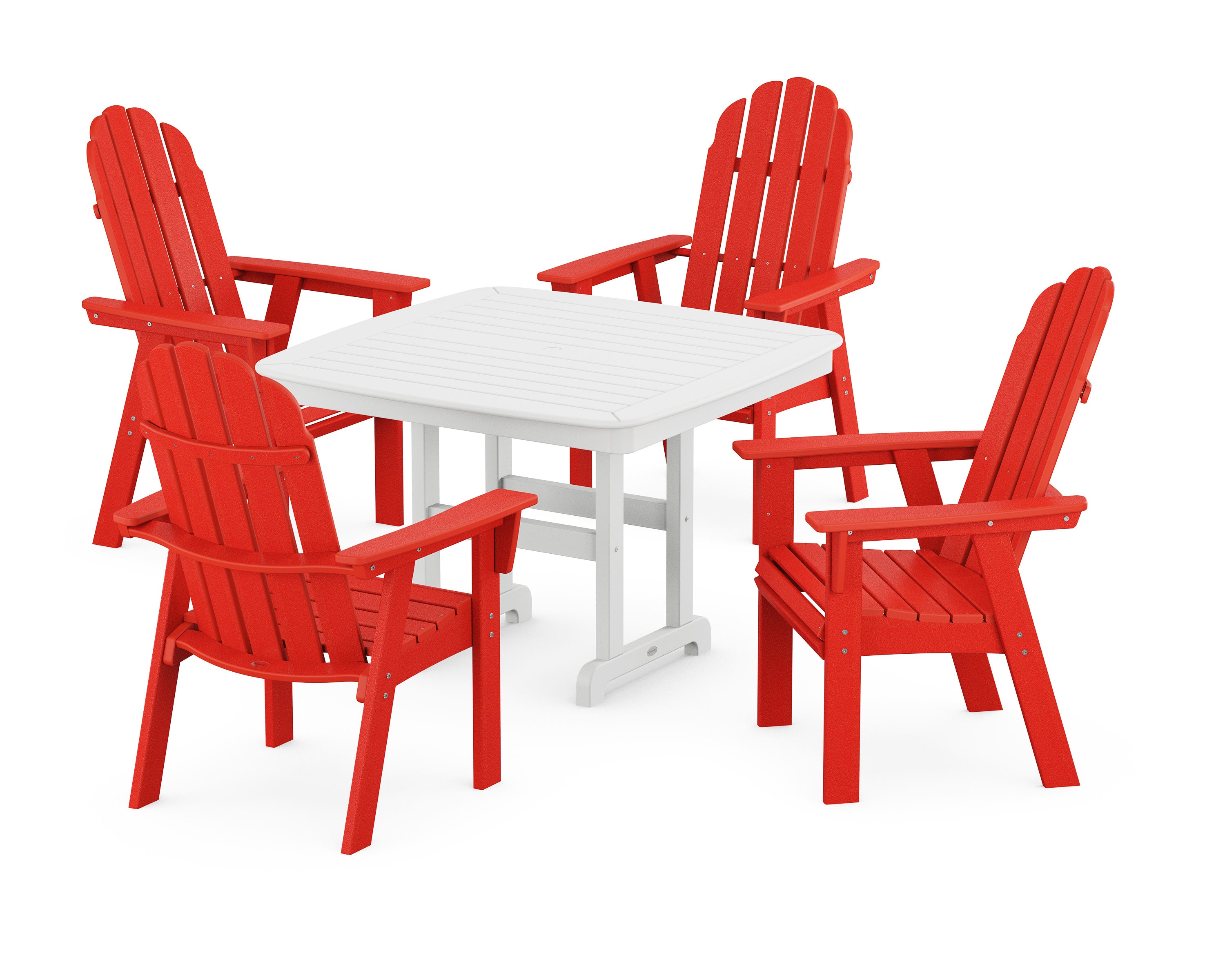 Vineyard Curveback Adirondack 5-Piece Dining Set in Sunset Red / White