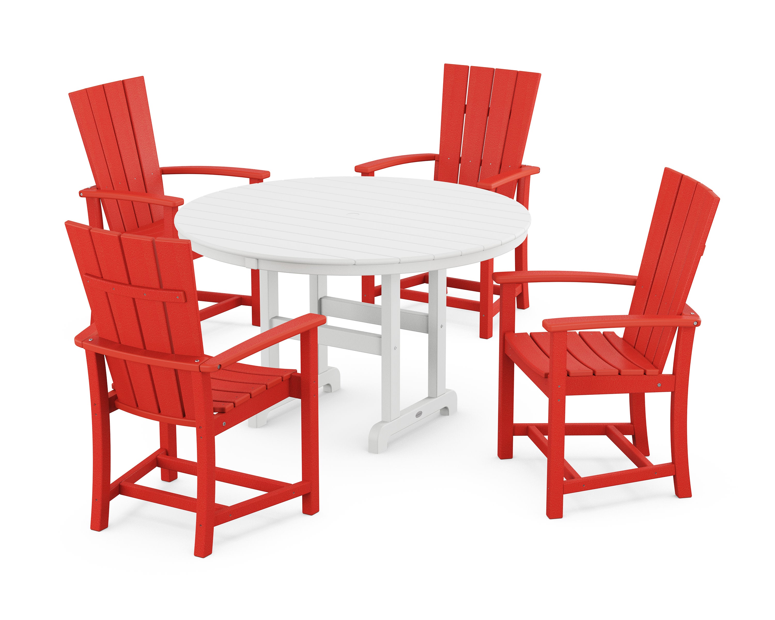 Quattro 5-Piece Round Farmhouse Dining Set in Sunset Red / White