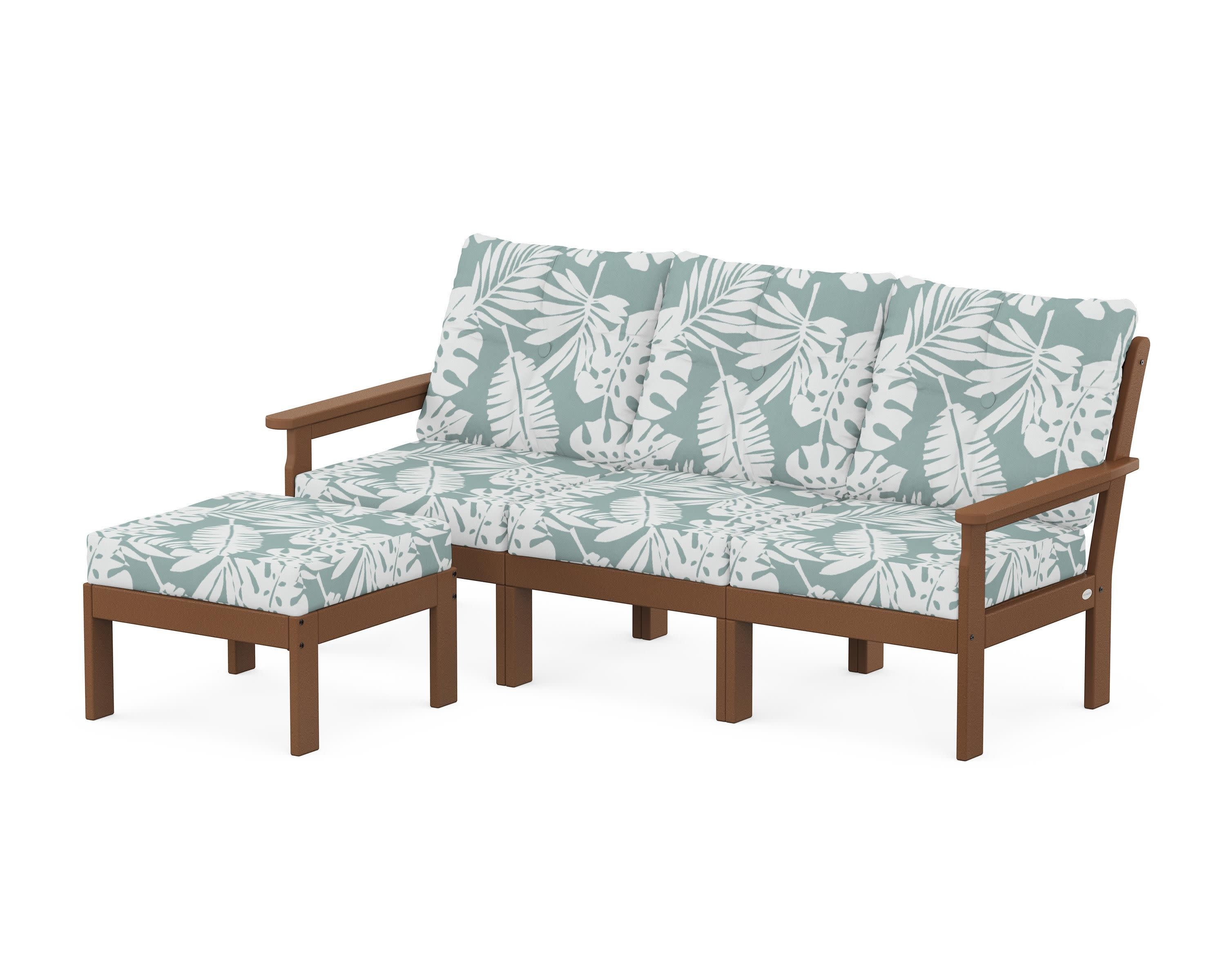 Vineyard 4-Piece Sectional with Ottoman in Teak / Leaf Glacier Spa
