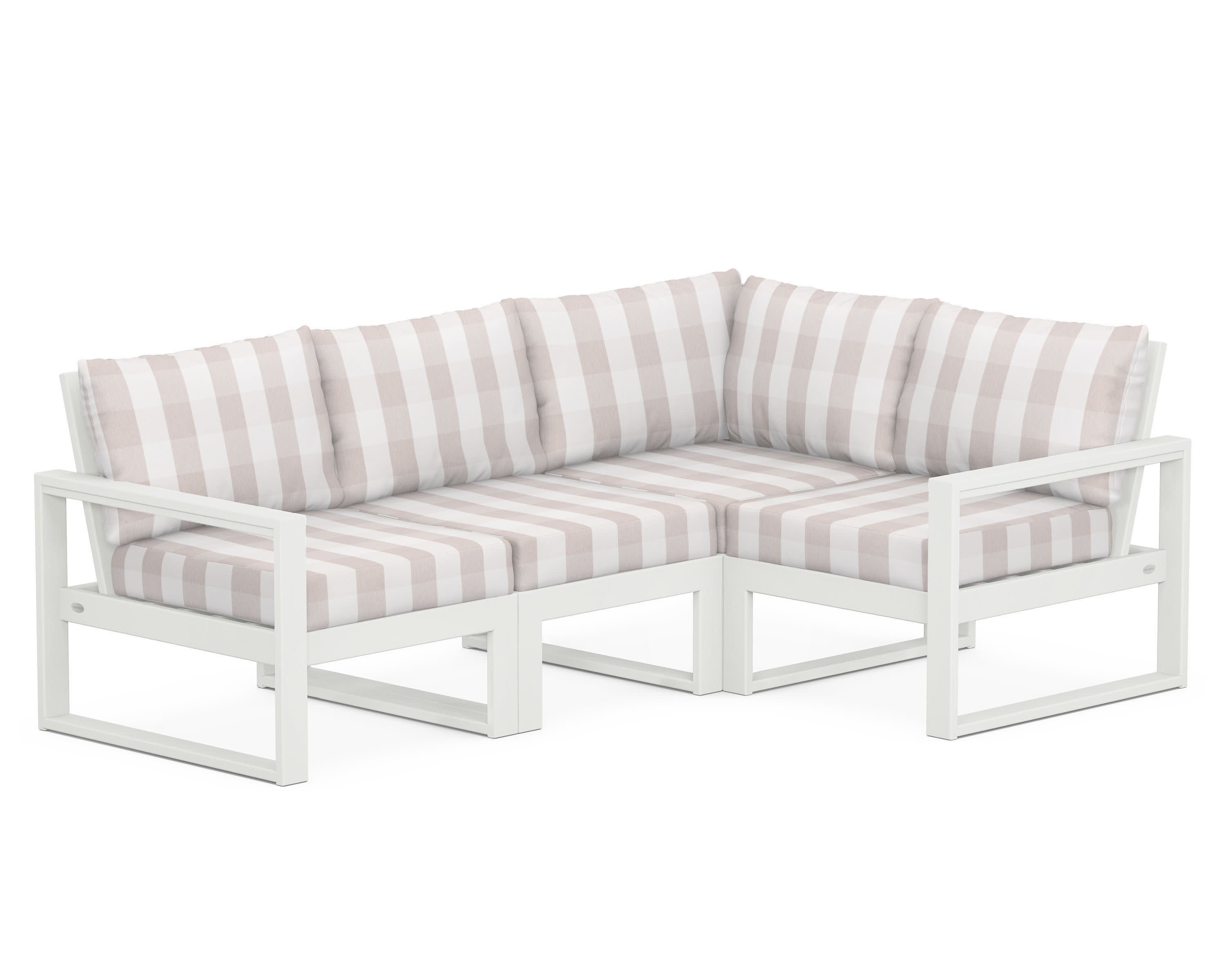 EDGE 4-Piece Modular Deep Seating Set in Vintage White / Buffalo Plaid Dune Burlap