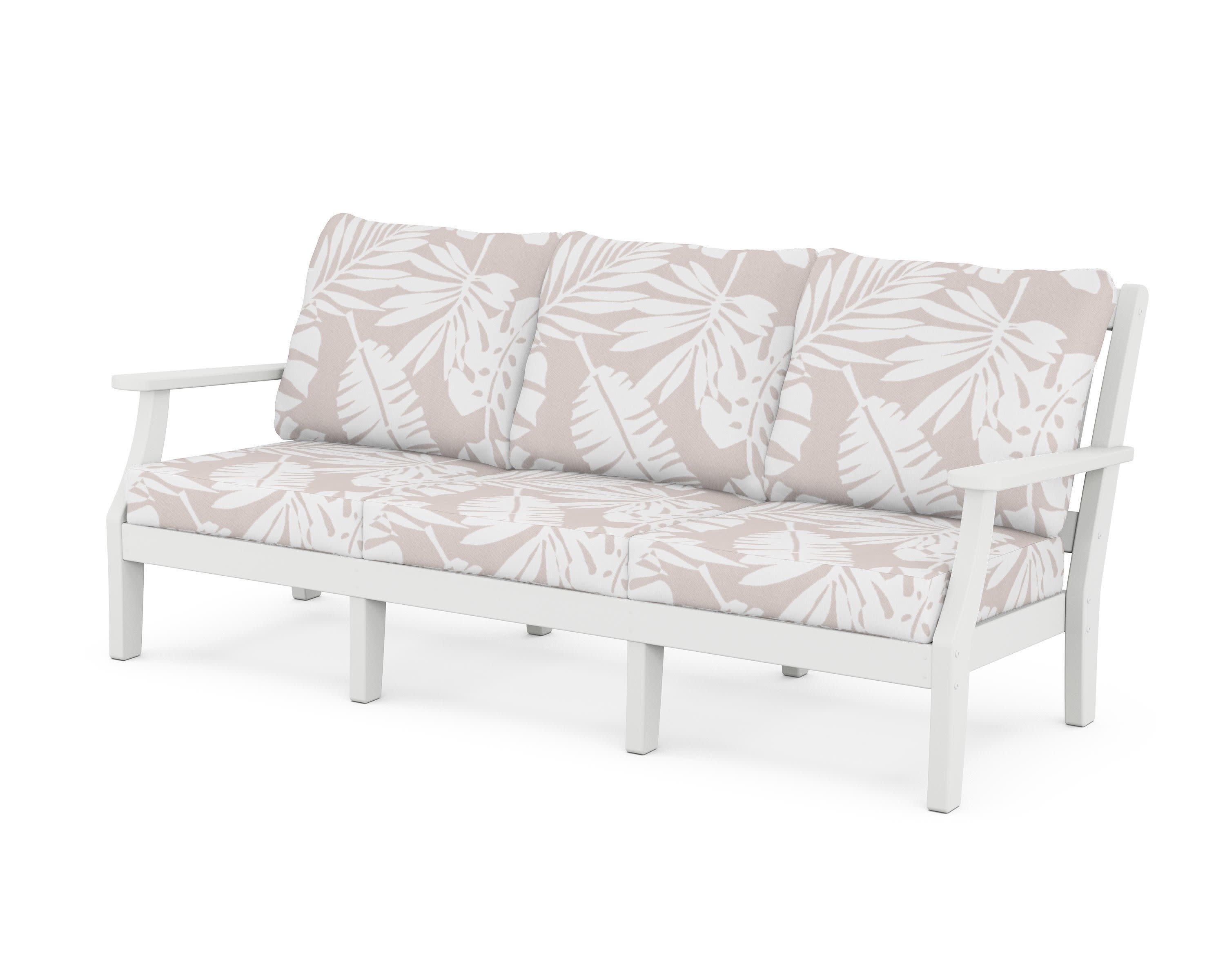 Chinoiserie Deep Seating Sofa in White / Leaf Dune Burlap