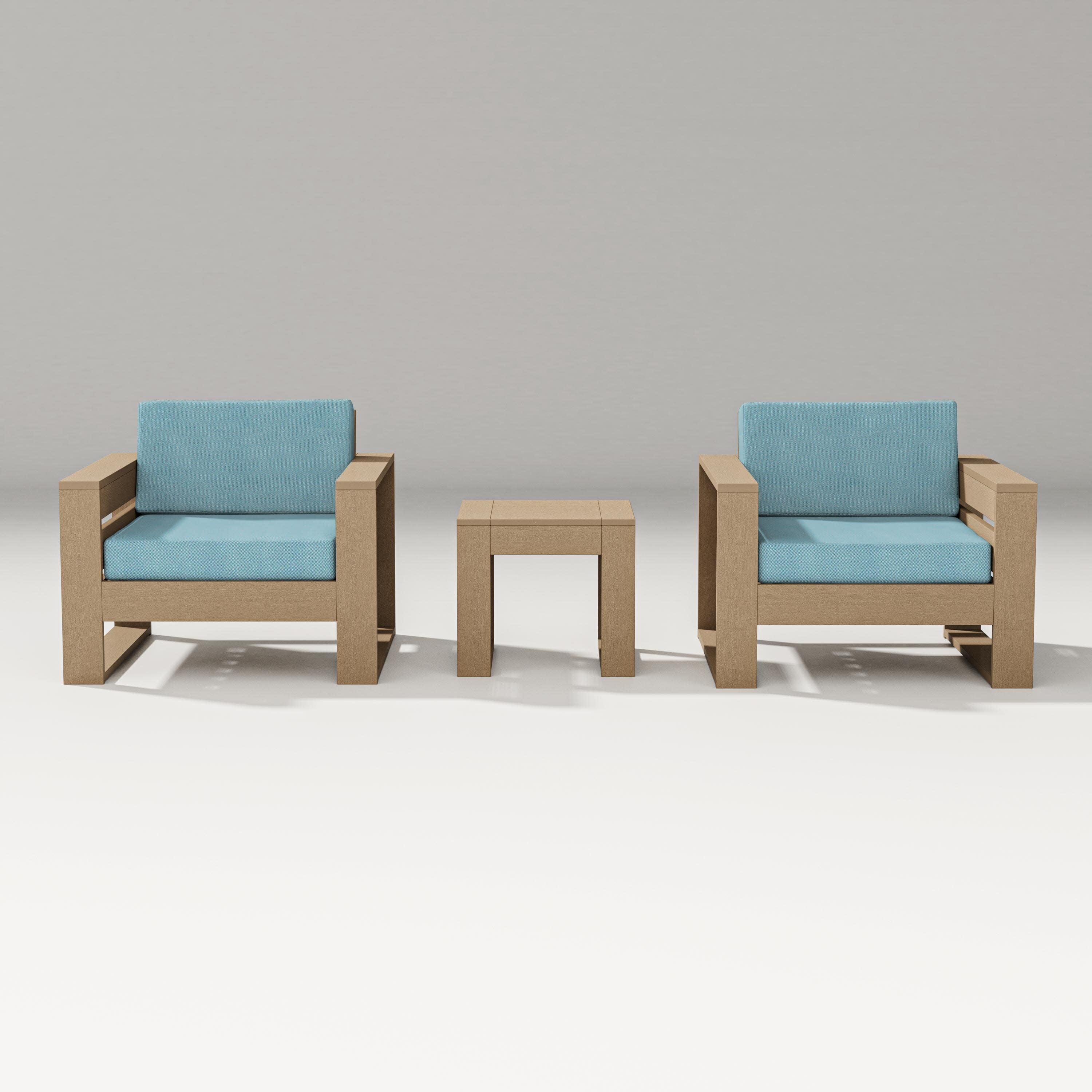 Latitude 3-Piece Lounge Chair Set in Vintage Sahara / Lattice Sky Blue