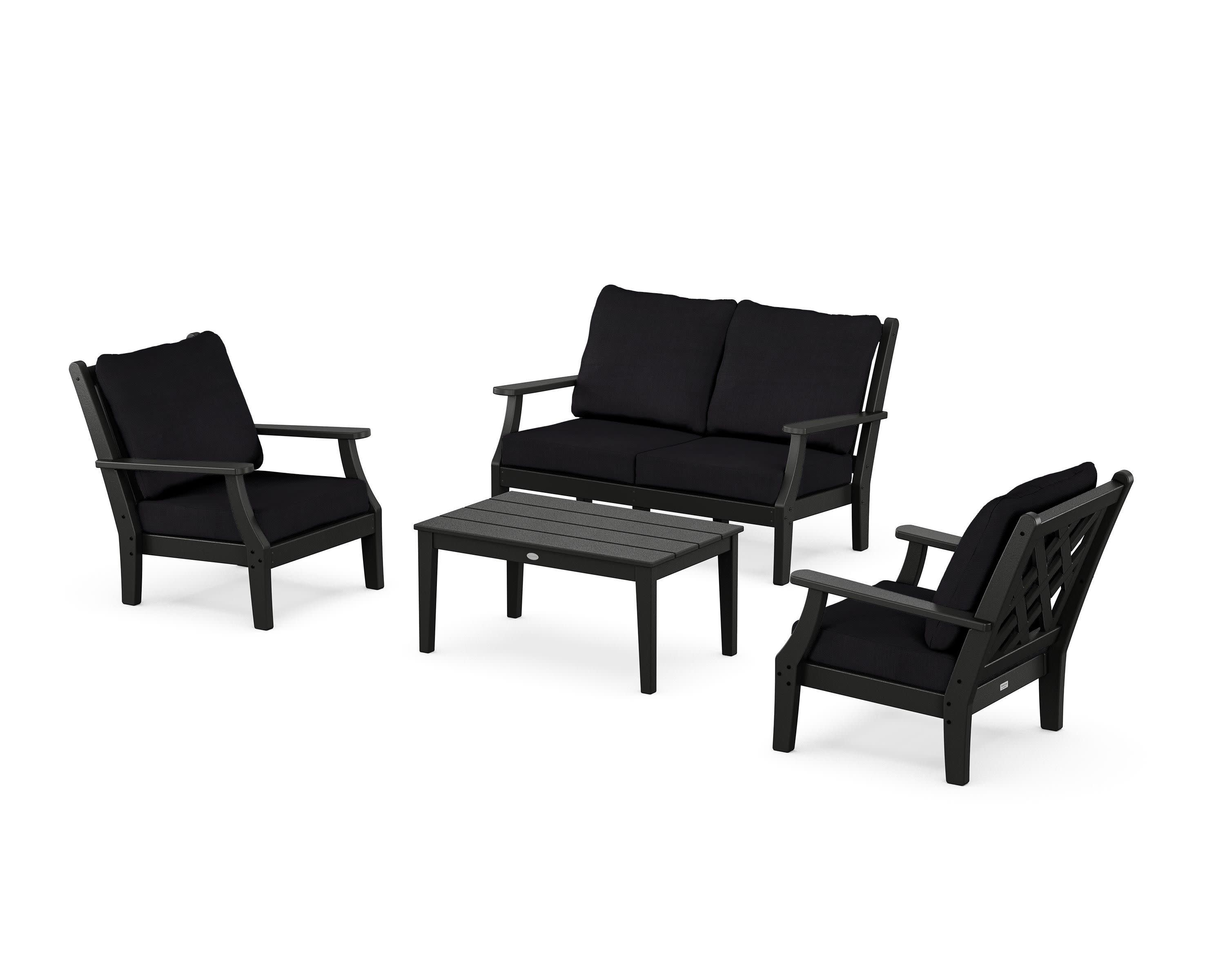 Wovendale 4-Piece Deep Seating Set with Loveseat in Black / Midnight Linen