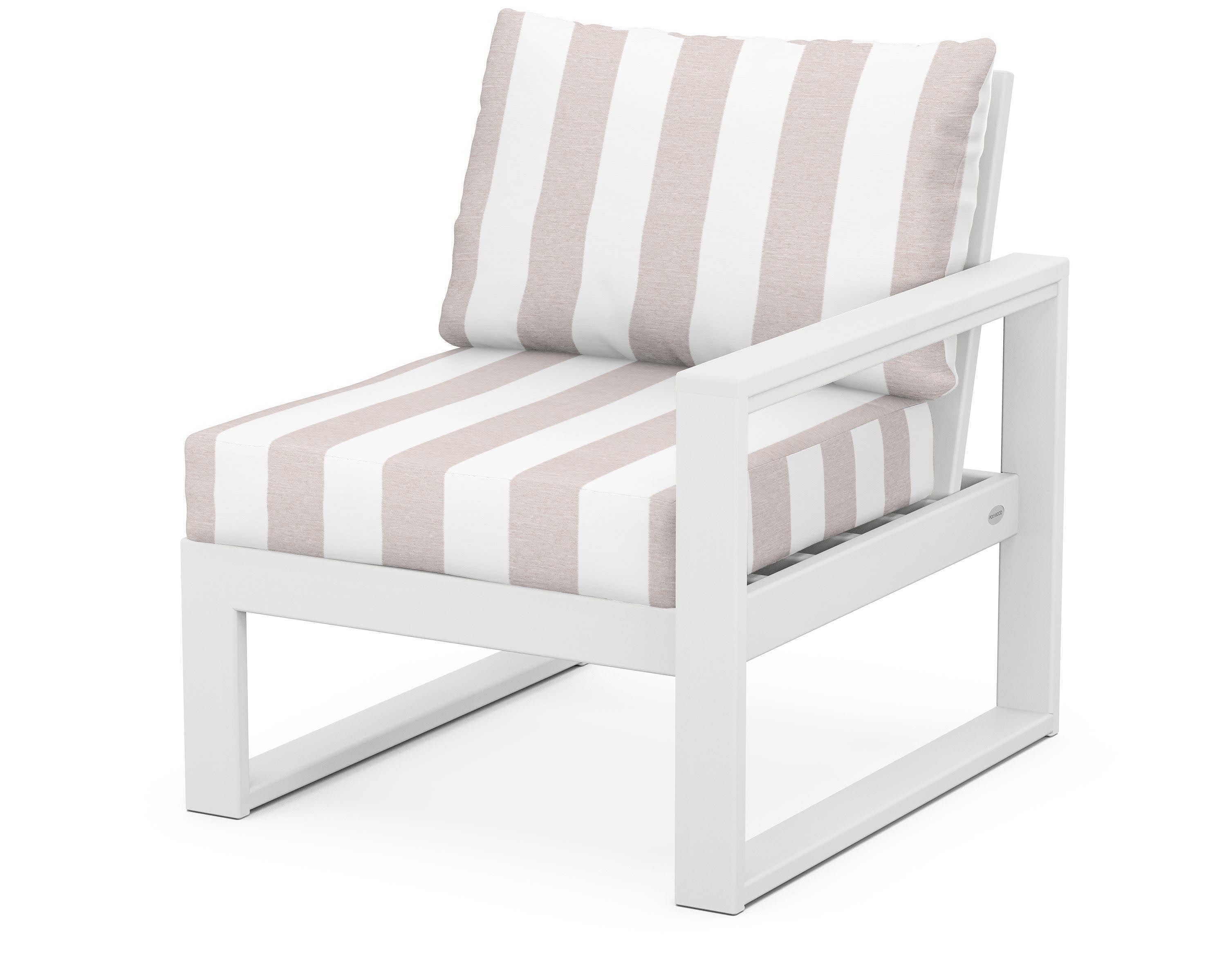 EDGE Modular Right Arm Chair in White / Cabana Stripe Dune Burlap