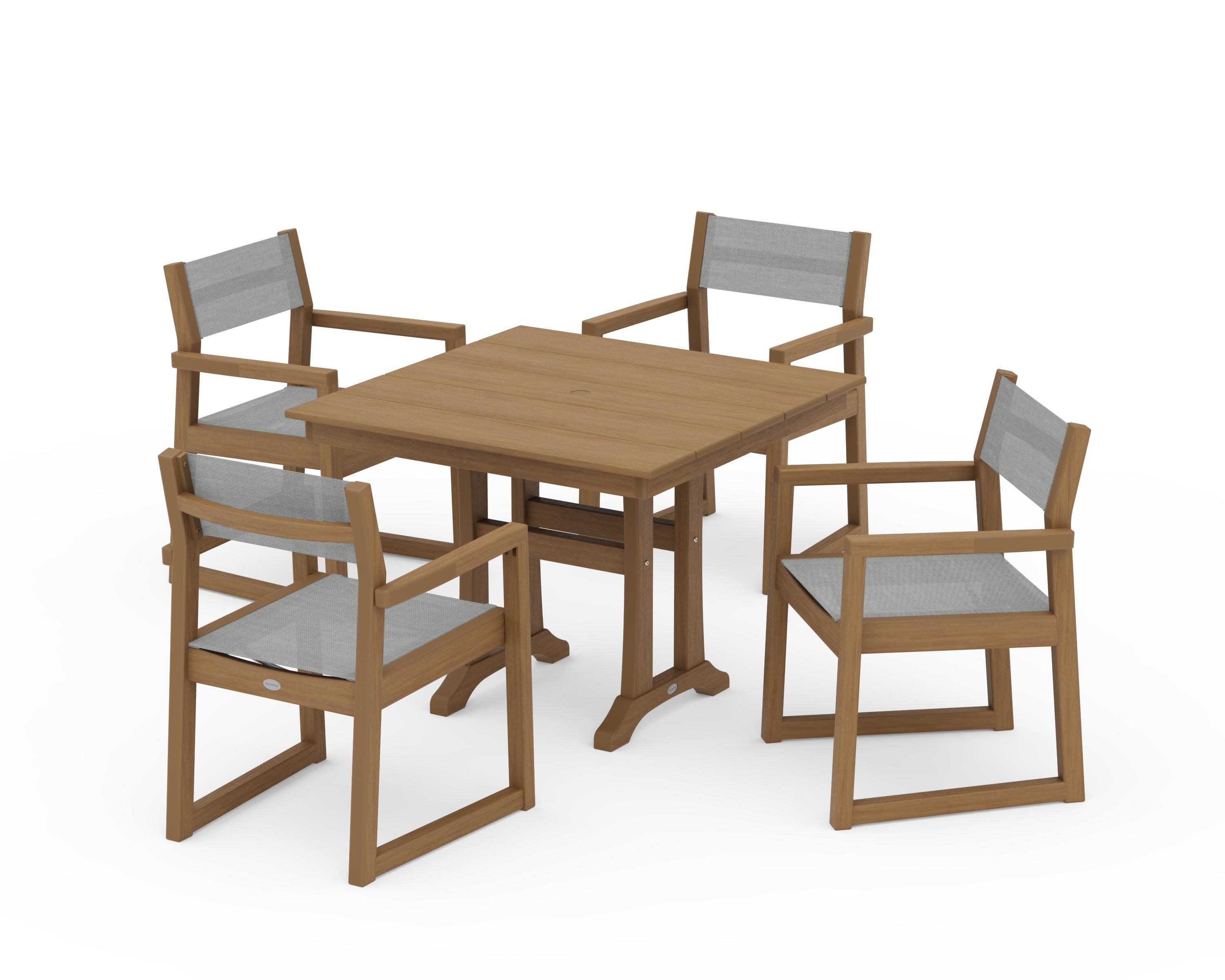 EDGE Sling 5-Piece Farmhouse Dining Set with Trestle Legs in Natural / Metallic Sling