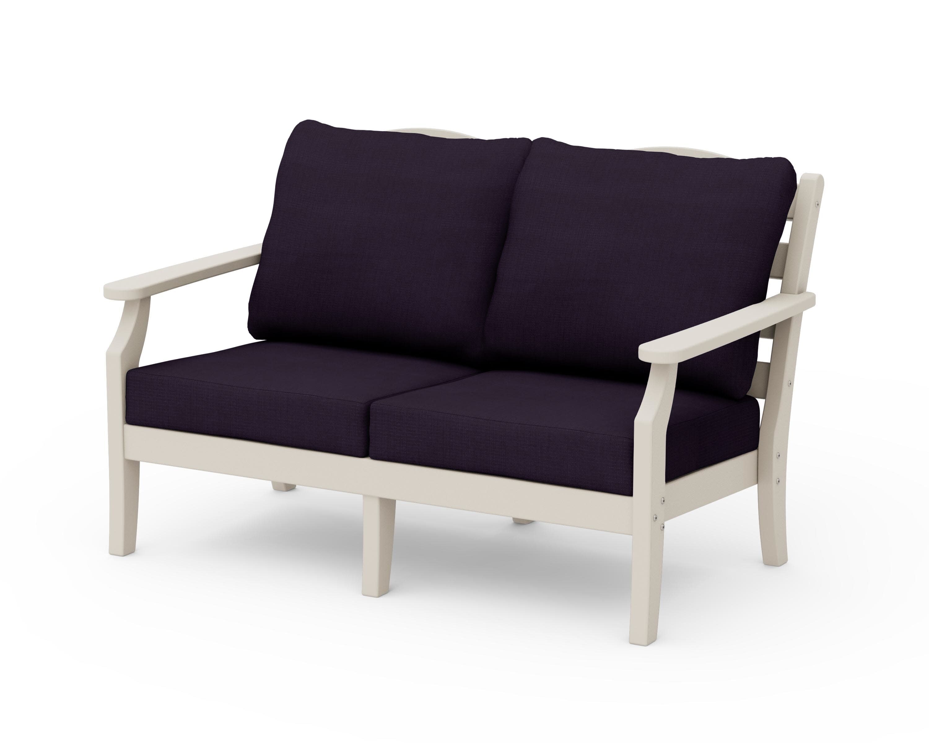 Savannah Deep Seating Loveseat in Sand / Navy Linen