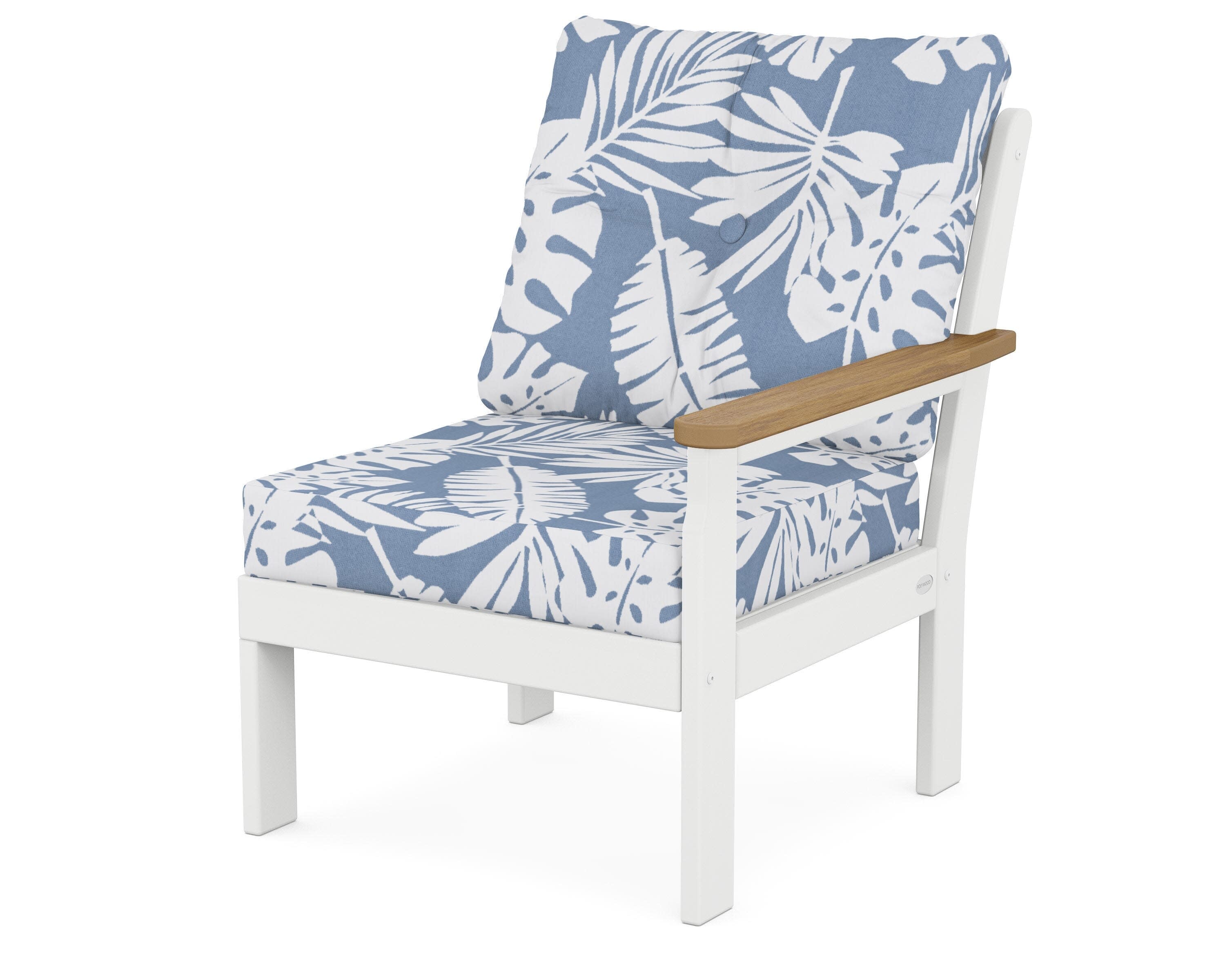 Vineyard Modular Right Arm Chair in White / Natural / Leaf Sky Blue