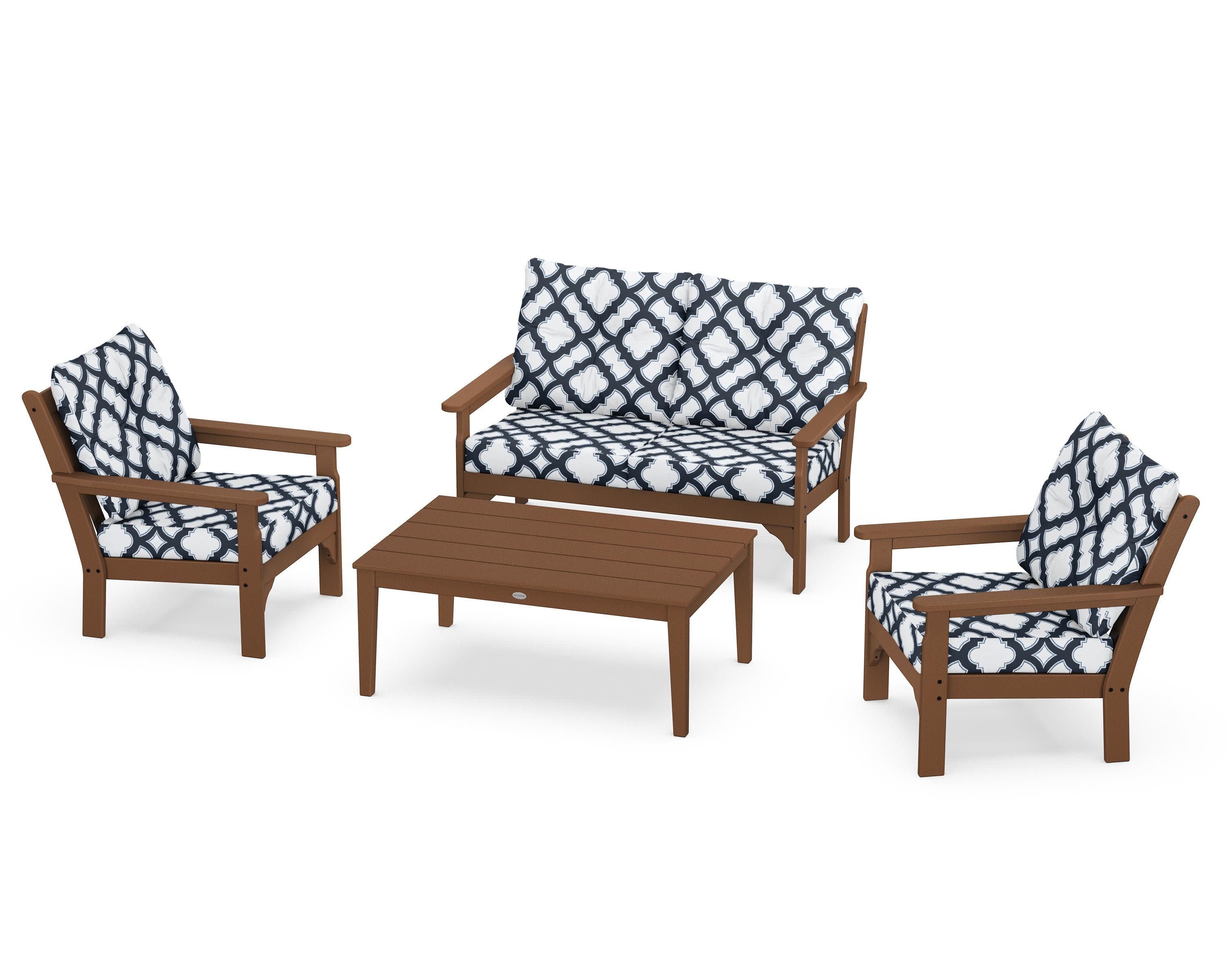Vineyard 4-Piece Deep Seating Set in Teak / Trellis Marine Indigo