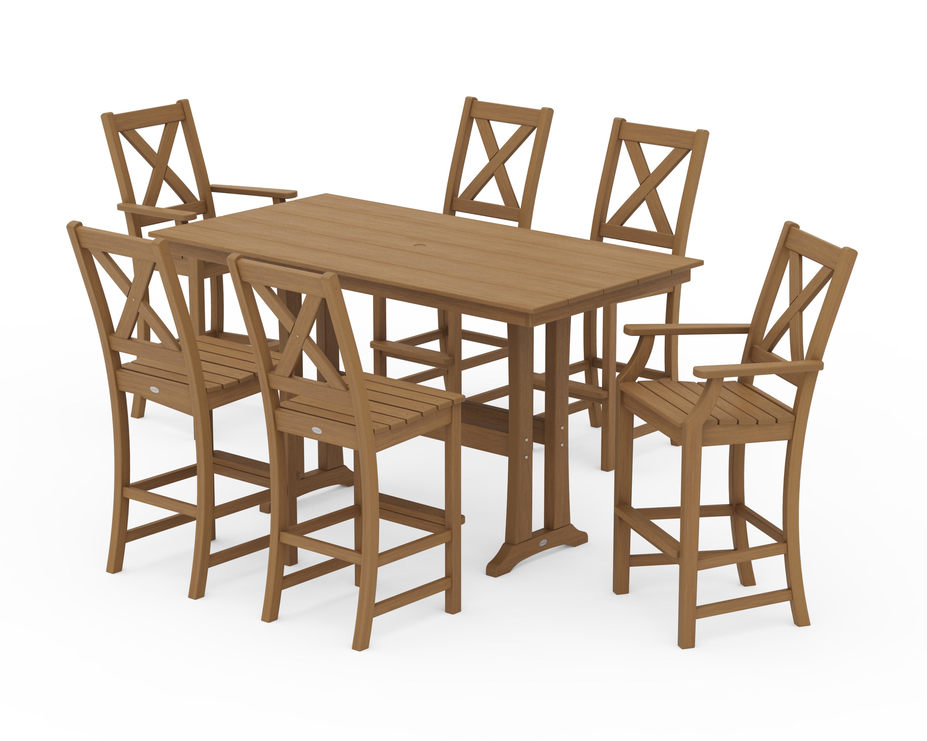 Braxton 7-Piece Farmhouse Trestle Bar Set in Natural